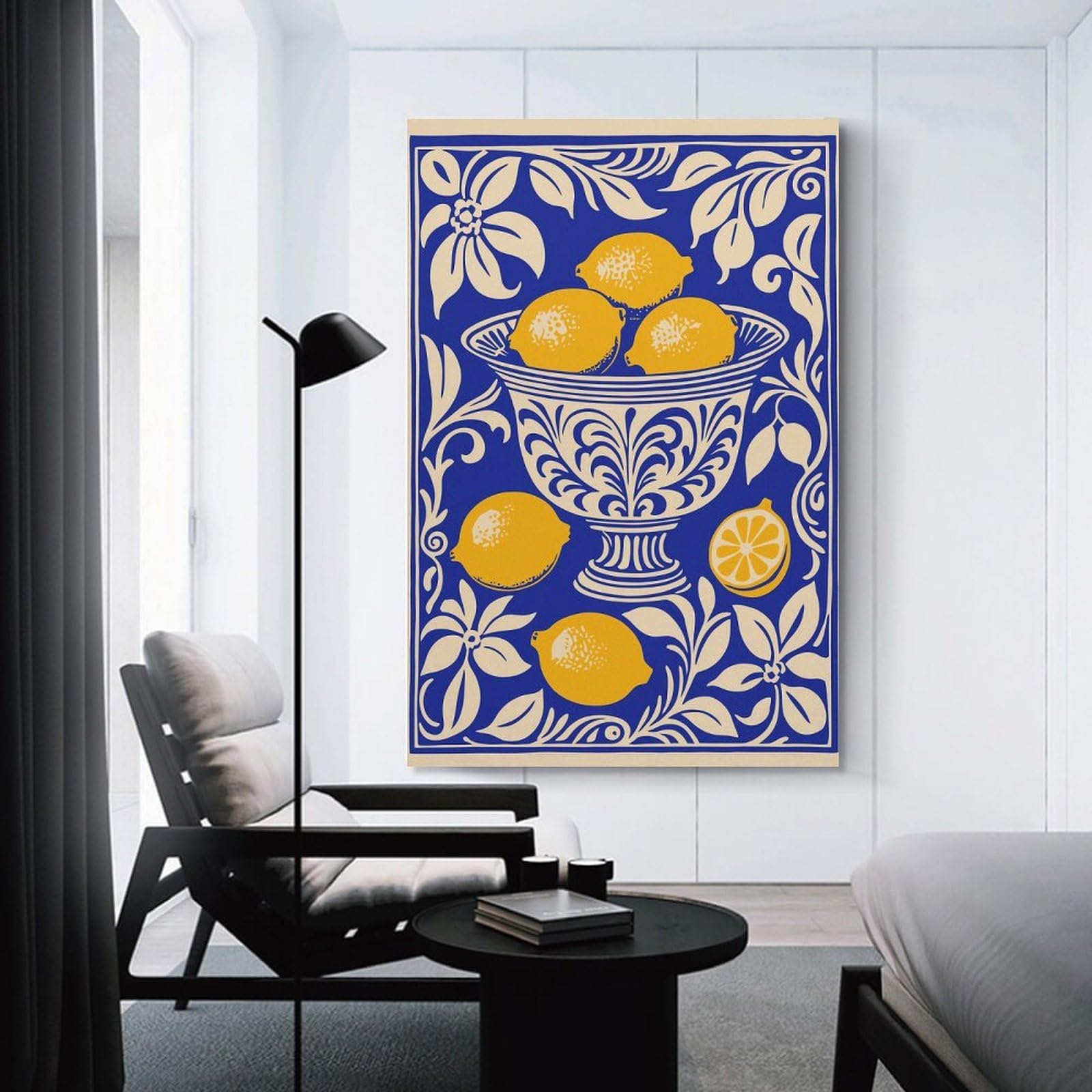 Junmoney Lemons in Bowl Art Decorative Wall Artwork 08x12inch(20x30cm), for Front Hall, Corridor Or Welcome Spaces, Decorative Wall Art for Narrow Spaces