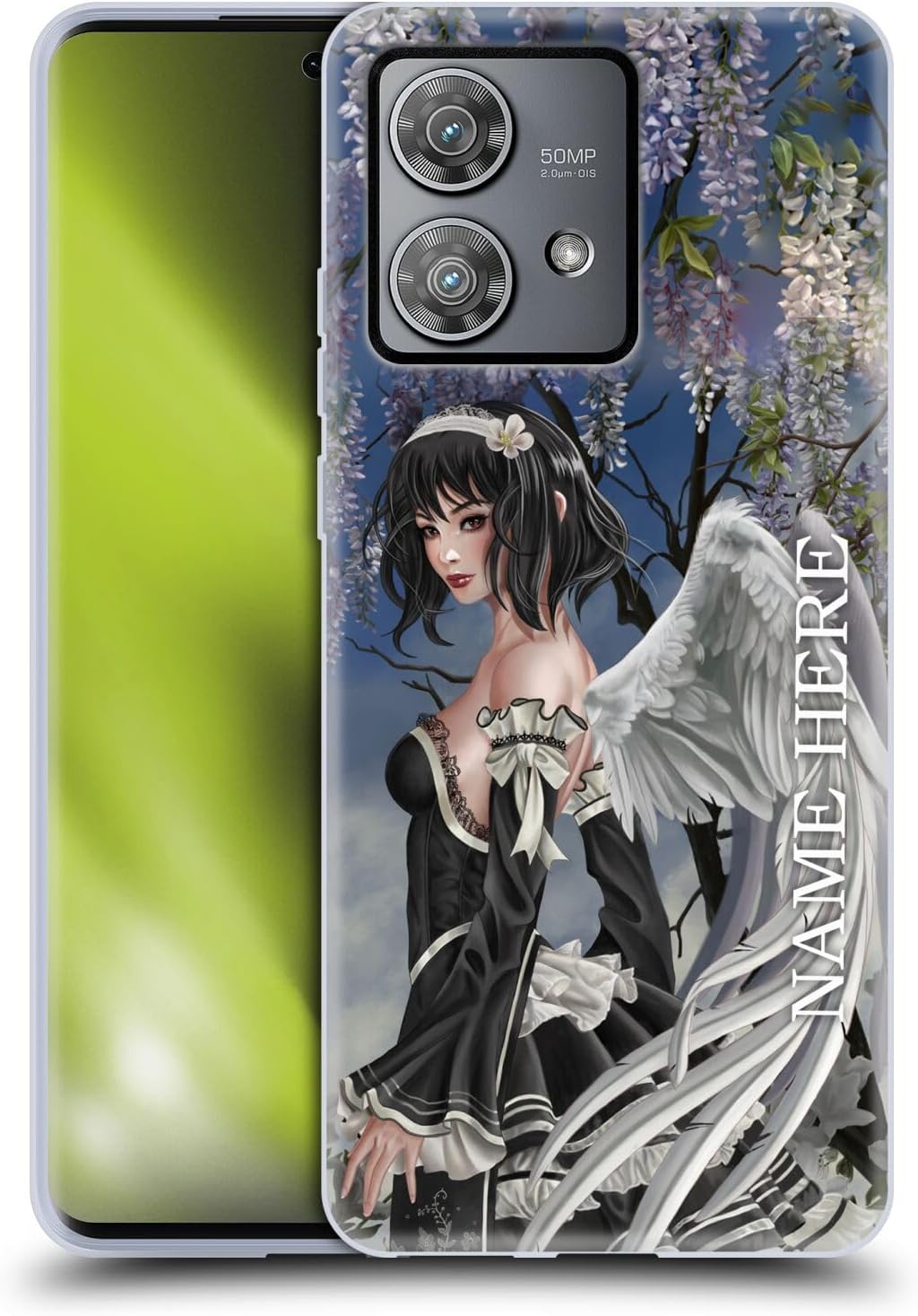 Head Case Designs Officially Licensed Custom Customized Personalized Nene Thomas Angel and Flowers Anime Fairy Name and Initial Soft Gel Case Compatible with Motorola Edge 40 Neo 5G