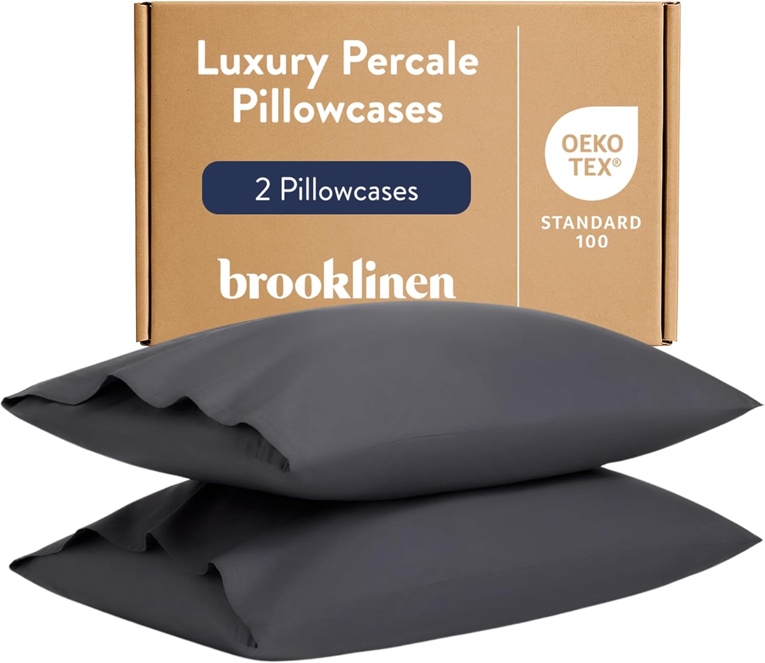 Brooklinen Luxury Percale Pillowcase Set of 2 – 100% Cotton Pillow Cases Breathable Weave, Machine Washable - Durable & Soft Pillowcases for Everyday Comfort, Pillow Covers for King Size (Slate Grey)