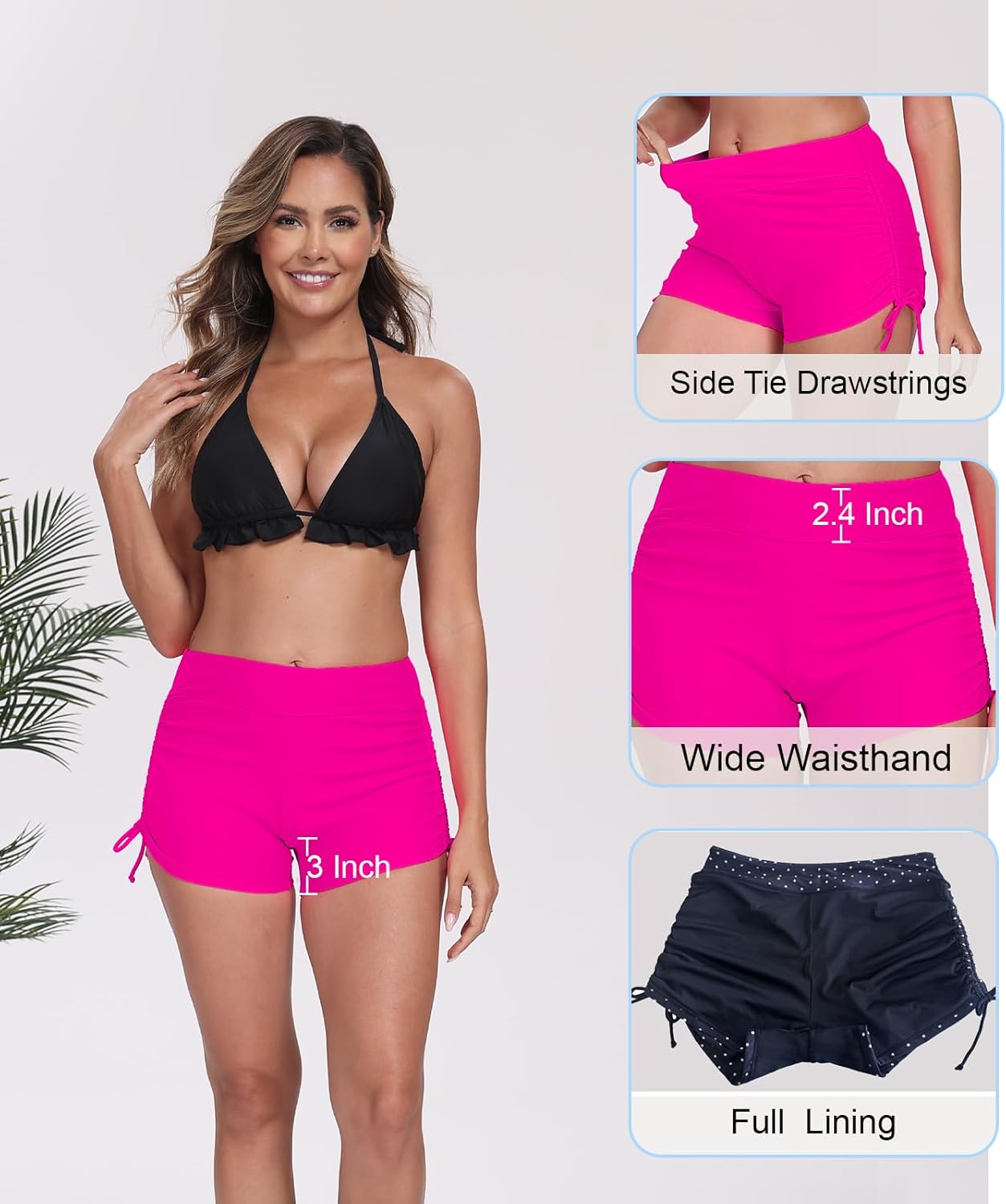 Halcurt Women's High Waisted Swim Board Shorts (Available in Plus) Tummy Control Side Drawstring Swimsuit Bottoms - Image 4