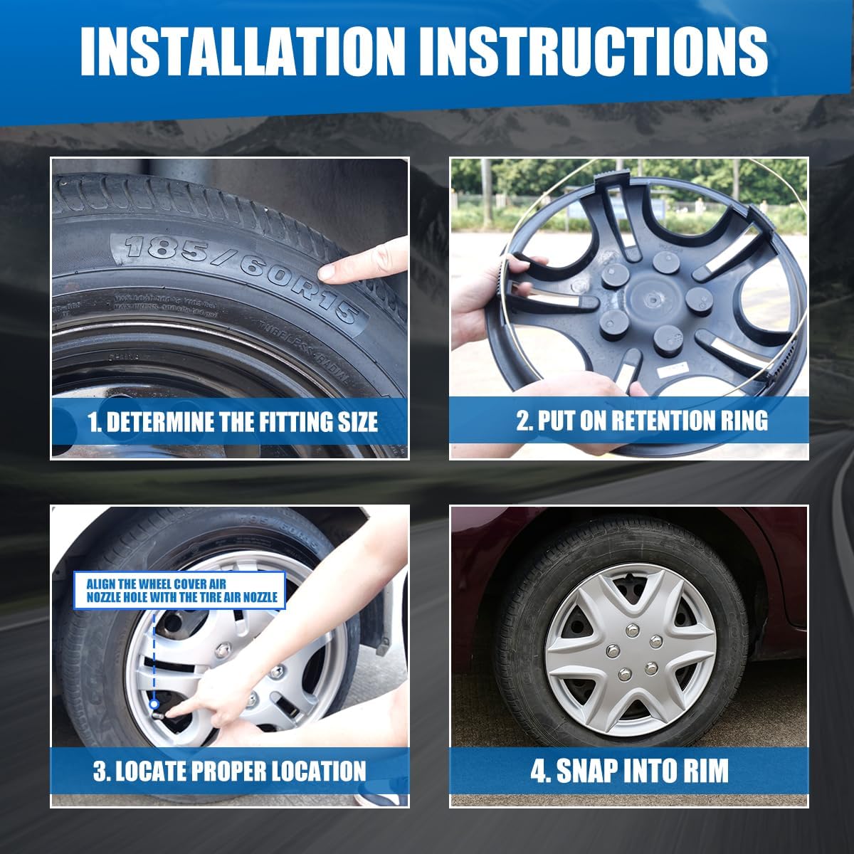 Silver 14 inch Hubcaps, Set of 4 OEM Replacement Wheel Tire Covers Accessories, 14" Hub Caps Compatible/Replacement for Chevy Chevrolet Dodge Ford Honda Mazda VW Volkswagen and More