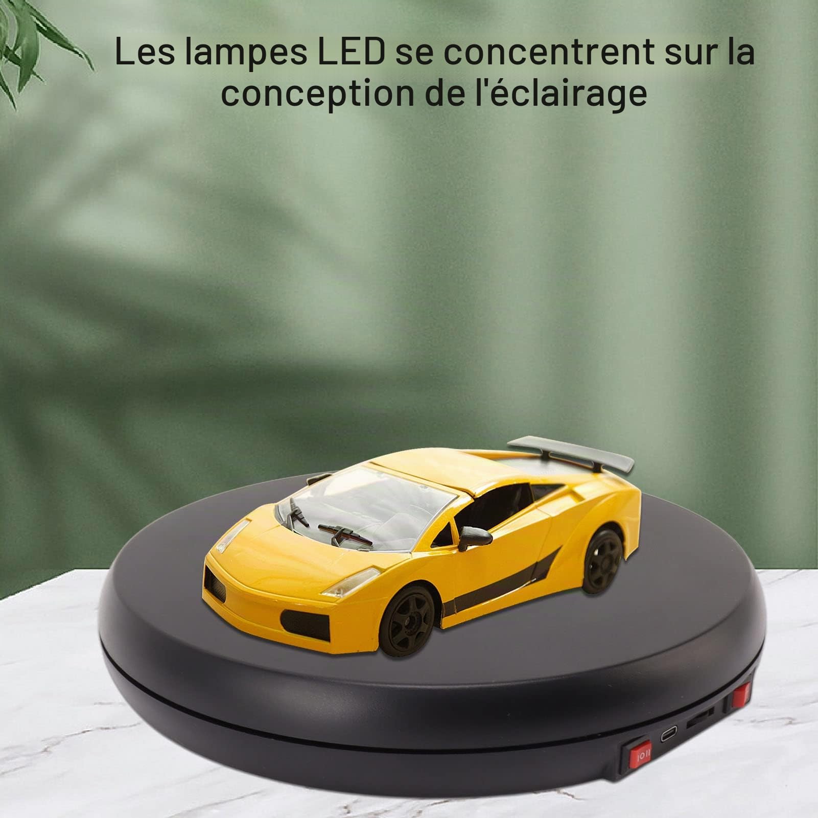 Plateau Tournant Electrique, Présentoir Rotatif, Table D'affichage, Lumière LED 25 x 4 Cm 20 Kg Capacité, Présentoir De Plateau Tournant pour Bijoux, pour l'exposition thématique, la vitrine (Noir)