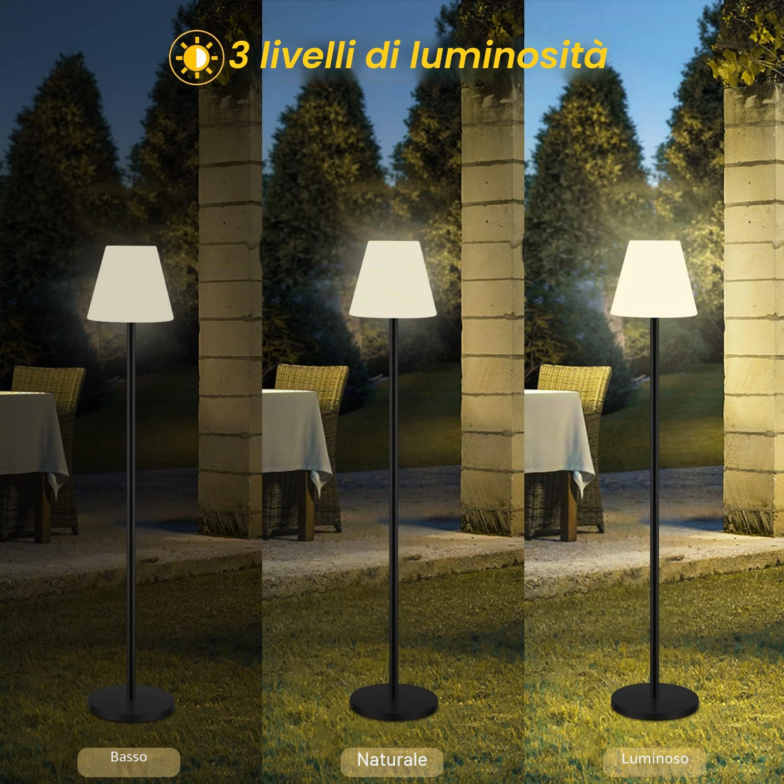Lampada da terra solare da interno ed esterno IP65 impermeabile, wireless ricaricabile USB con sensore di luce, a LED dimmerabili, per giardino con terrazza.