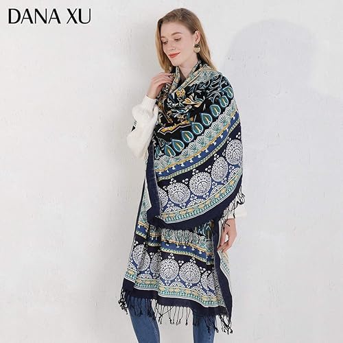 Miniatura 9 de DANA XU Manta de pashmina extragrande 100% de lana merina, bufanda de viaje, bufanda de cachemira para mujer, otoño e invierno, chal de gran tamaño