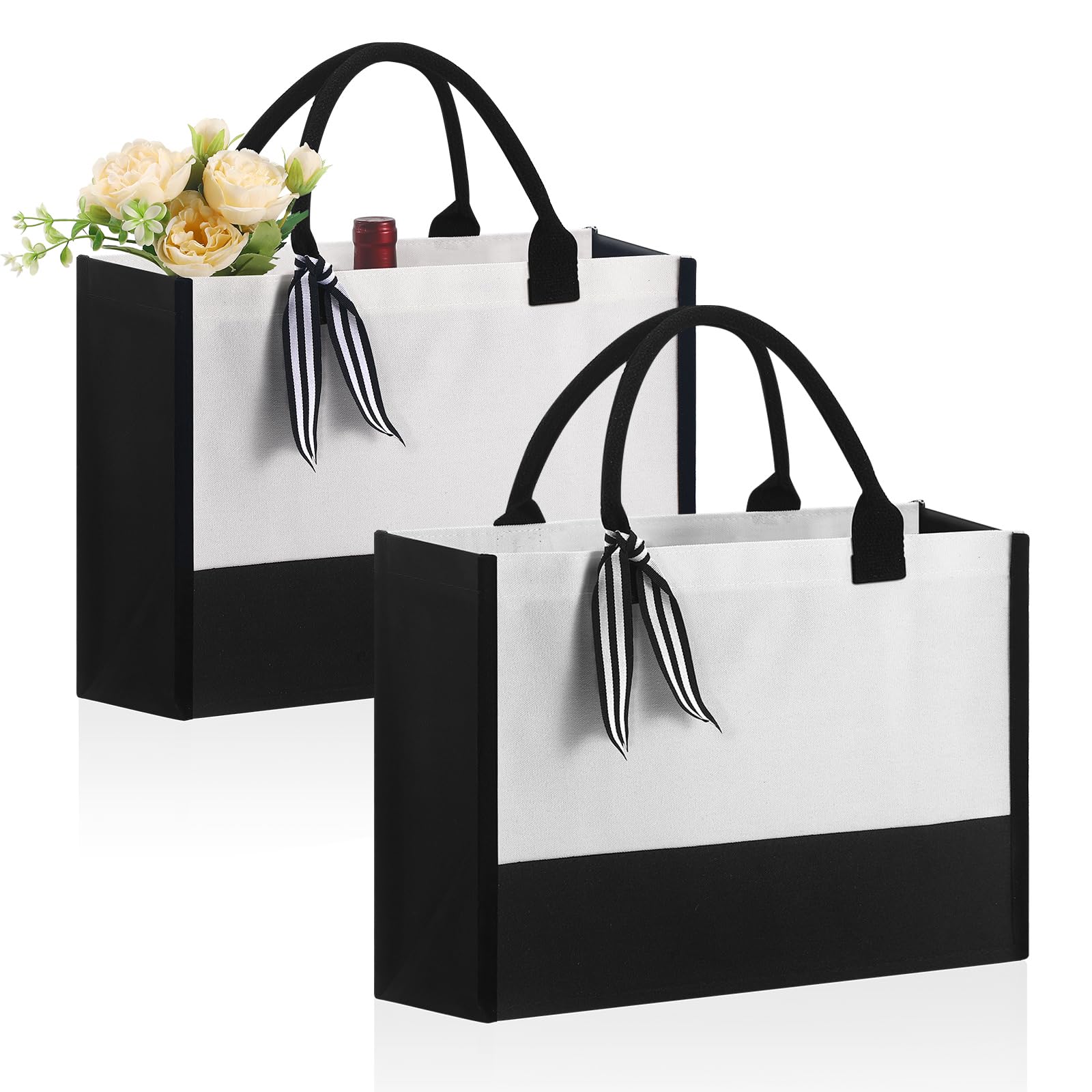 OKBA Personalized Classic Canvas Tote Bag(Black and White), for Wedding, Birthday, Beach, Perfect Gifts for Women