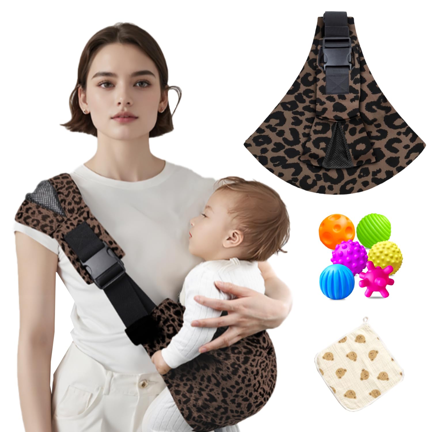 Écharpe de Portage pour Bébé, Porte-Bébé Réglable, Écharpe Réglable Facile pour Tout-Petit, Porte-Bébé Confortable, Écharpe de Portage pour Nouveau-Né Jusqu'à 3-36 Mois (Nouveau Léopard)