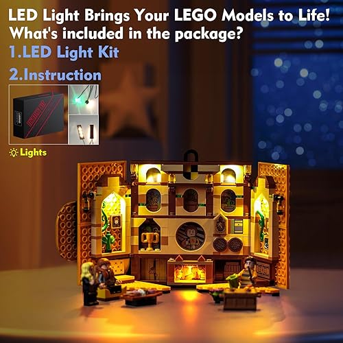Miniatura 5 de LocoLee Luz decorativa para Lego Harry Potter Hufflepuff House Banner 76412 (no incluye modelos Lego) Hogwarts Castle 3D juego de iluminación de