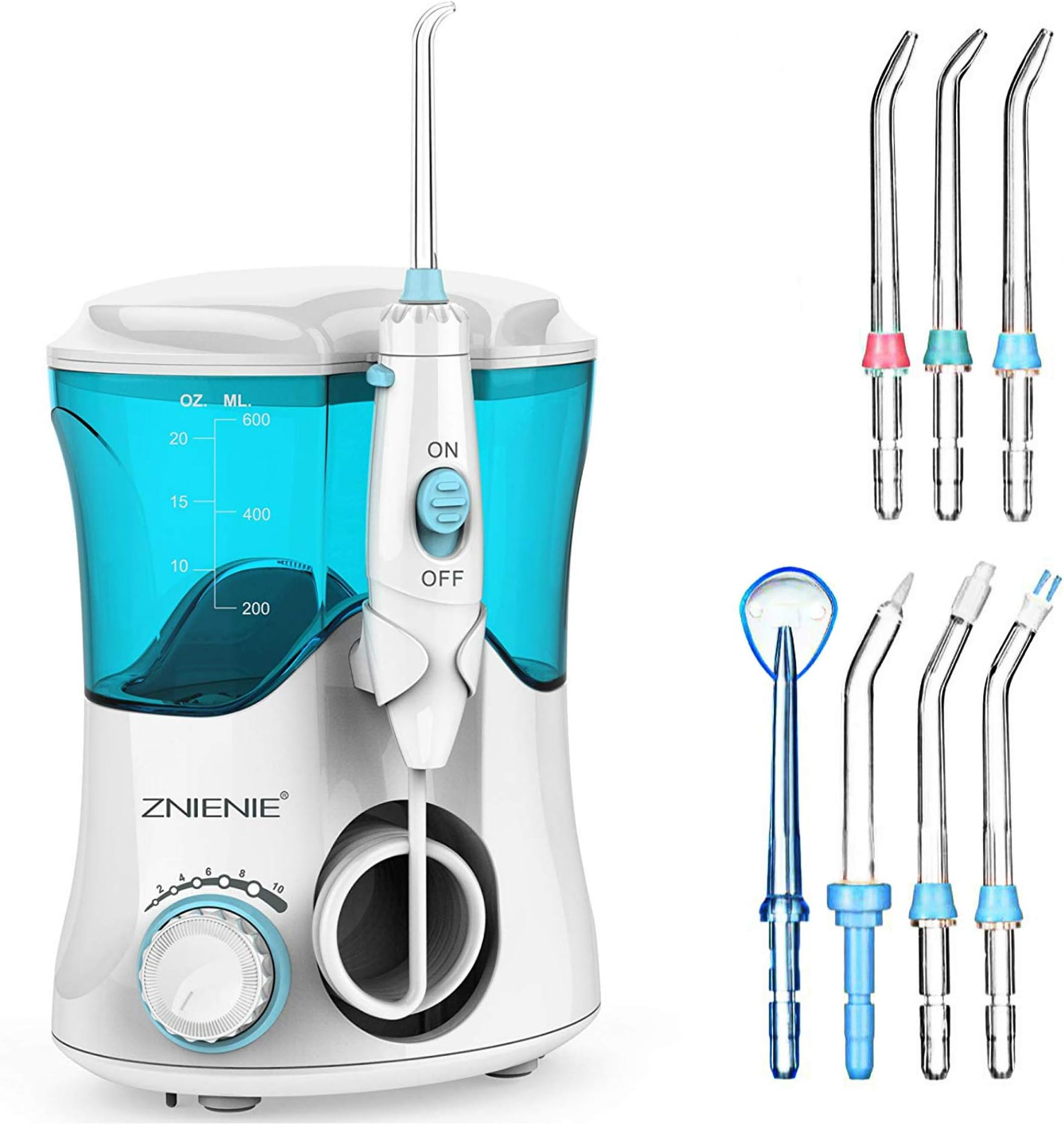Silver Fork Water Flosser 10 Pressure Settings Oral Irrigator Anti Leakage Teeth Cleaner with 7 Multifunctional Tips, 600ml High Capacity Dental Water Flosser for Braces Care, Teeth Cleaning(Blue)
