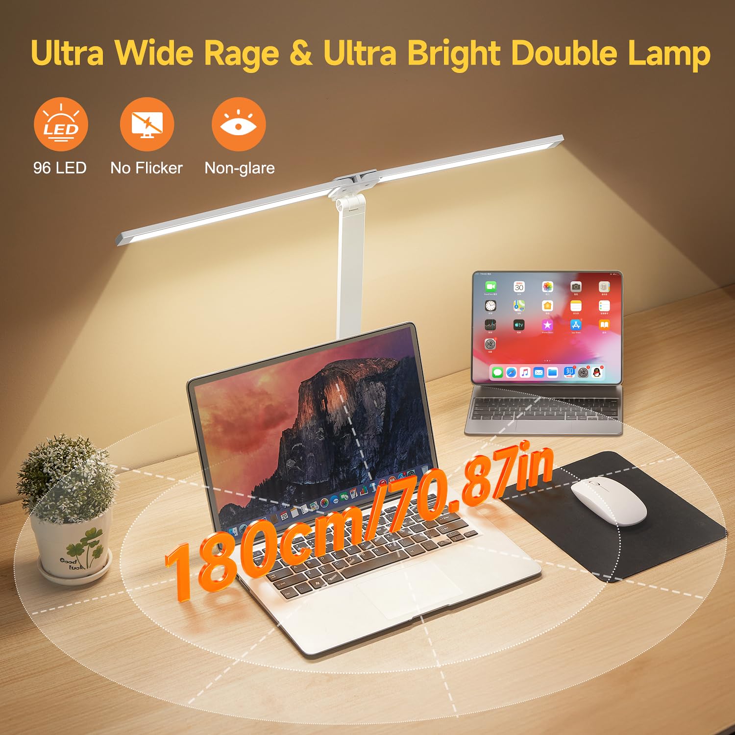One Fire Lampe de bureau LED avec adaptateur, port de charge USB, 10 niveaux de luminosité, 5 couleurs – Lampe de bureau réglable pour bureau, chambre à coucher, table