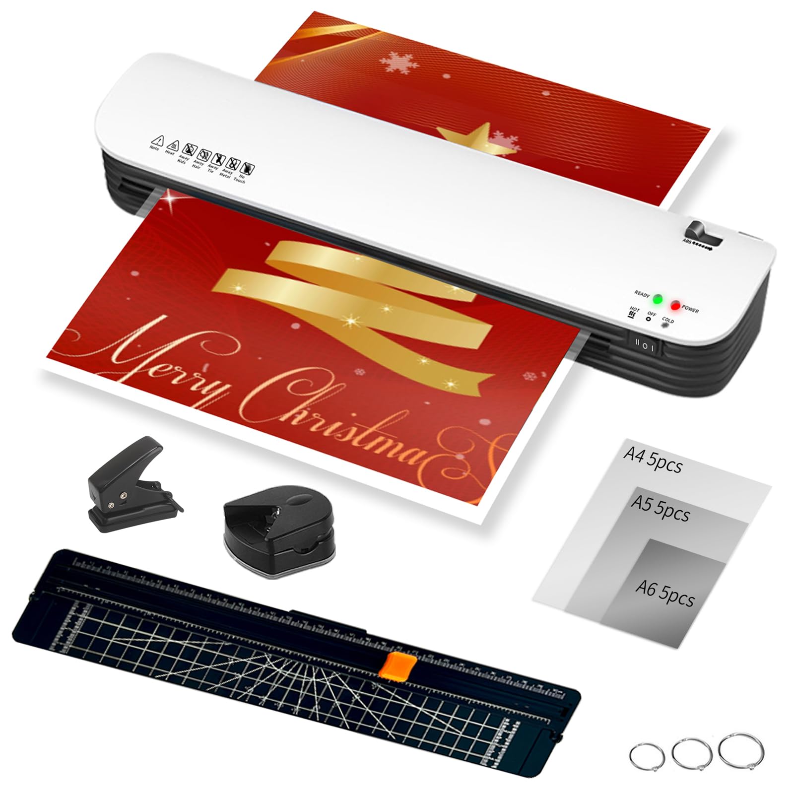 13 Inch Thermal Laminator, A3 A4 Anti-Jam 6-in-1 Laminator, 3-5 mil Hot Cold Laminating Machine with Trimmer, Corner Rounder, Hole Punch & 15 Laminating Sheets for Home Office School (13" sl399)