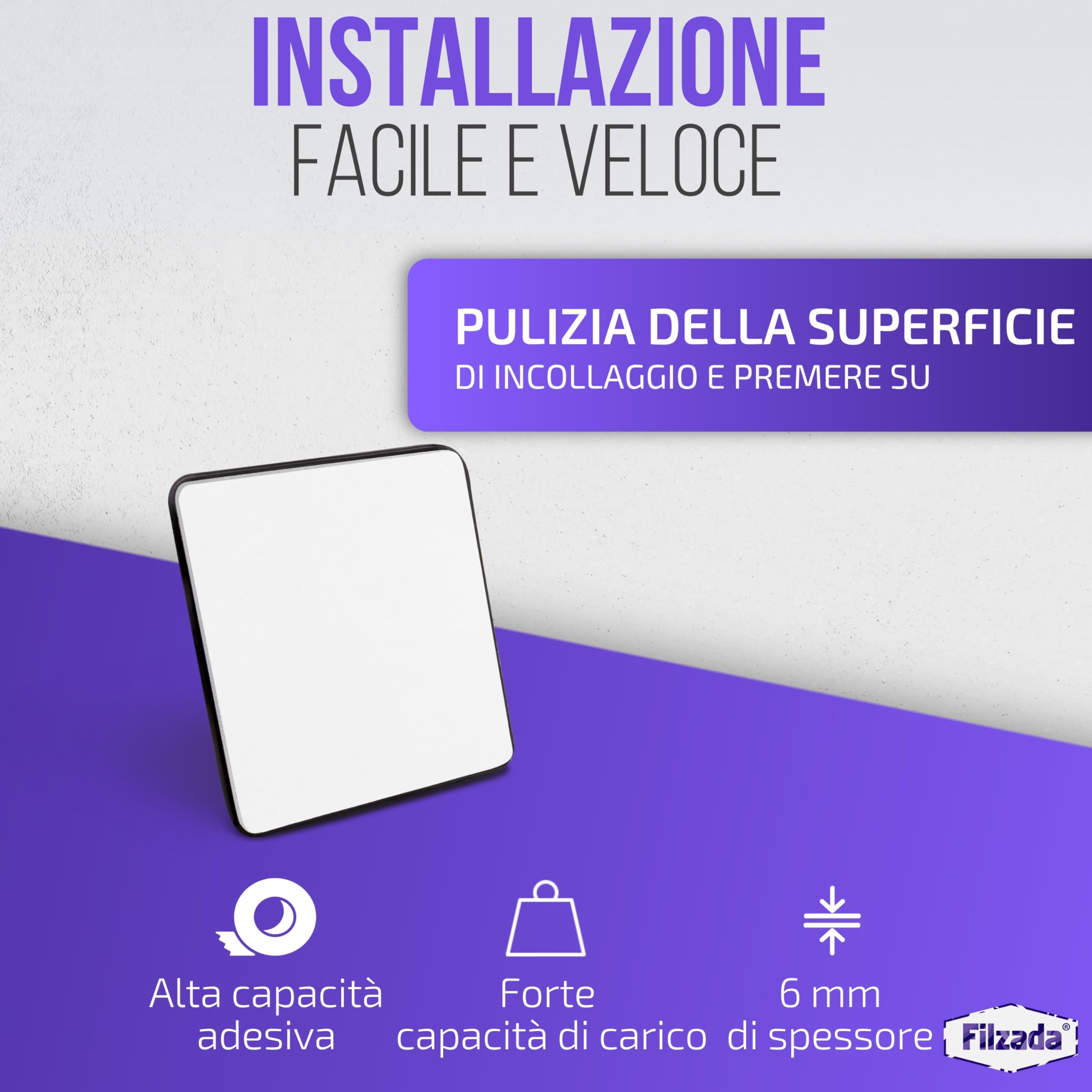 Filzada® 16x Piedini per mobili autoadesivo in Teflon - 50 x 50 mm (quadrato) - Scivoli per mobili professionali/scivoli per tappeti in PTFE (Teflon)