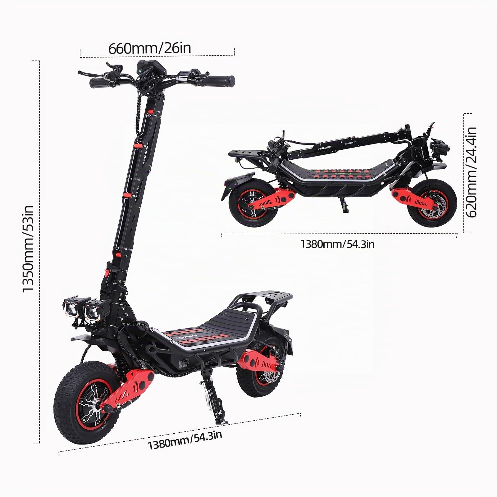 HWWH P10 Patinete Eléctrico Doble Motor | Batería Litio 60V 28Ah, Autonomía 70-80km, Carga máxima 150kg, Ruedas inflables 12", Frenos hidráulicos dobles