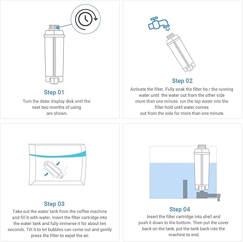 Miniatura 6 de Filtro de agua para Delonghi DLSC002, Delongie Cartucho de filtro de agua activo de carbono suavizante, compatible con Delongie ECAM, Esam, ETAM,
