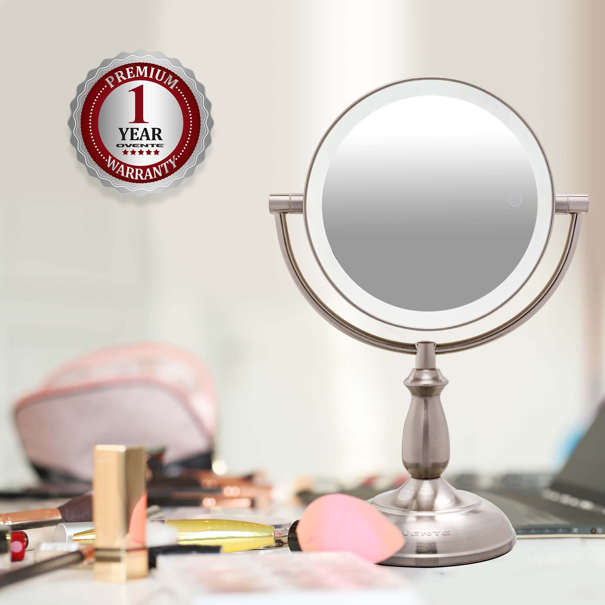 OVENTE Lighted Tabletop Makeup Mirror with 1X/10X Magnification