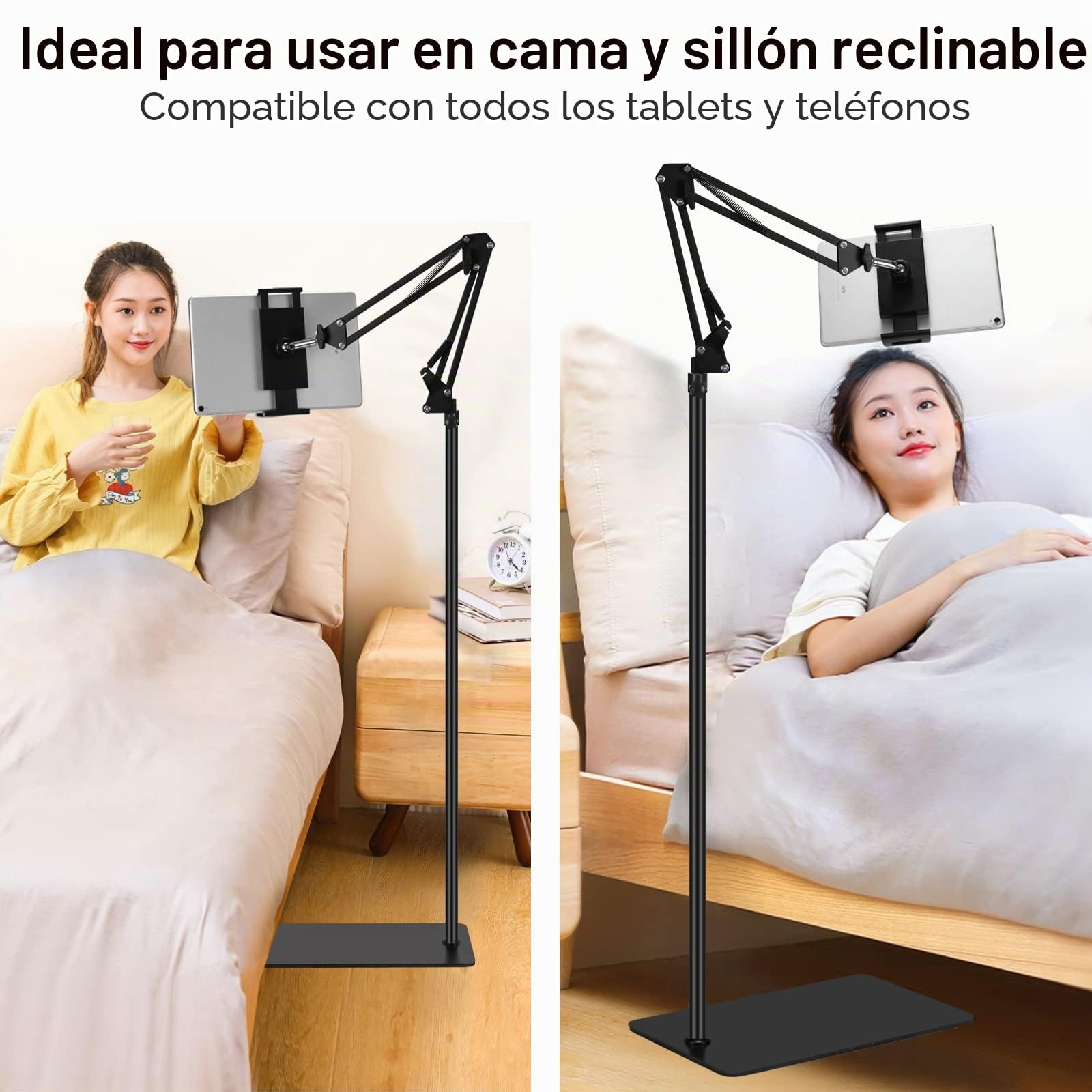 SAMHOUSING Soporte de Suelo para Tableta, Ajustable Universal Giratorio de 360 Grados, Soporte de teléfono para iPad/iPhoneX/iPad Pro u Otros Dispositivos de Pantalla de 4.7 a 12.9 Pulgadas (Negro)