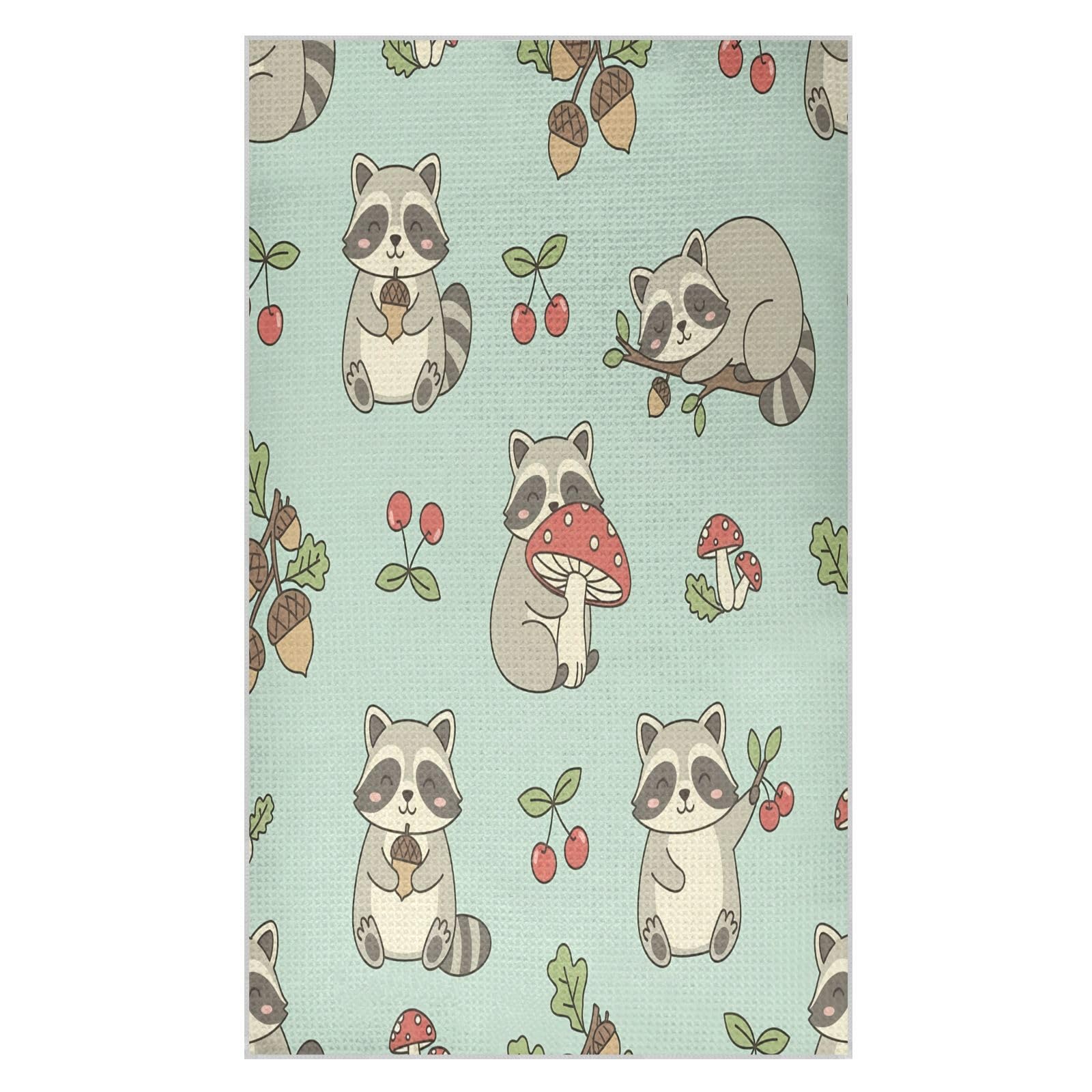 BURSTDDY Cartoon Raccoon Kitchen Towels,Absorbent Dish Towels 1 Pack