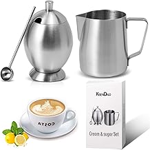 Sugar and Creamer set(2020upgrade), KSENDALO Stainless Sugar Bowl Cream Set, Deluxe Matte Surface Milk Pitcher Sugar Bowl ...
