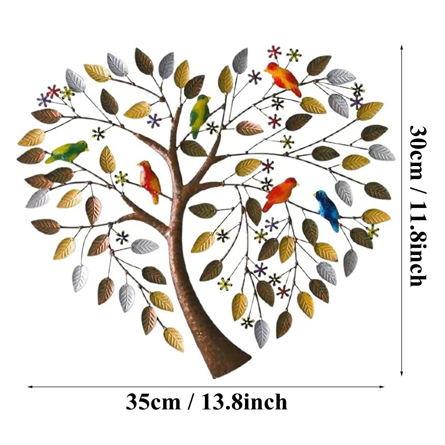 Kreatywność serca Drzewo życia Wall Art Decor, Ręcznie robione drzewo w kształcie serca z ptakami na gałęziach rzeźba, 3D Eternal Love kutego żelaza wystrój, na zewnątrz na zewnątrz