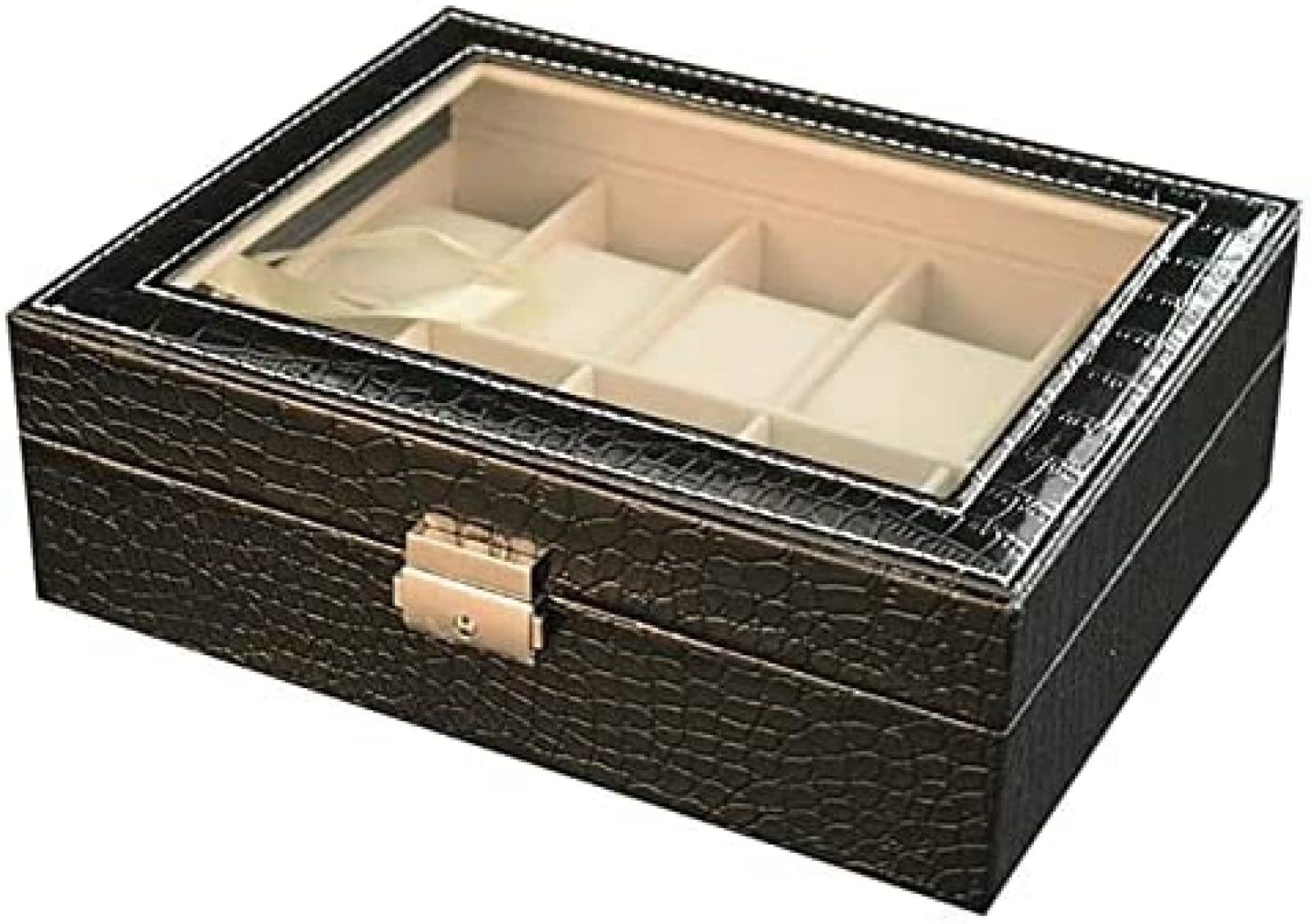 YNBSHGAA Watch Box Watch Case Watch Roll 10 Slot PU Leather Lockable Watch Box Display Case Organizer Holder Jewelry Storage Showcase with Clear Lid,Brown,25X20X8cm,Nero-25X20X8cm