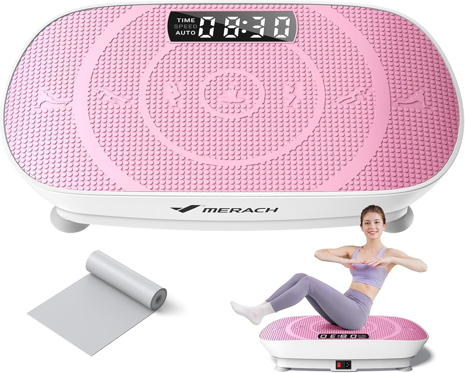 MERACH Vibration Plate Exercise Machine, Whole Body Workout Equipment for Women, Bluetooth and Silicone Pedal, Vibration Plate with Auto Mode, Vibrate Fitness Platform for Home Pink