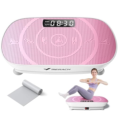 MERACH Vibration Plate Exercise Machine, Whole Body Workout Equipment for Women, Bluetooth and Silicone Pedal, Vibration Plate with Auto Mode, Vibrate Fitness Platform for Home - Pink