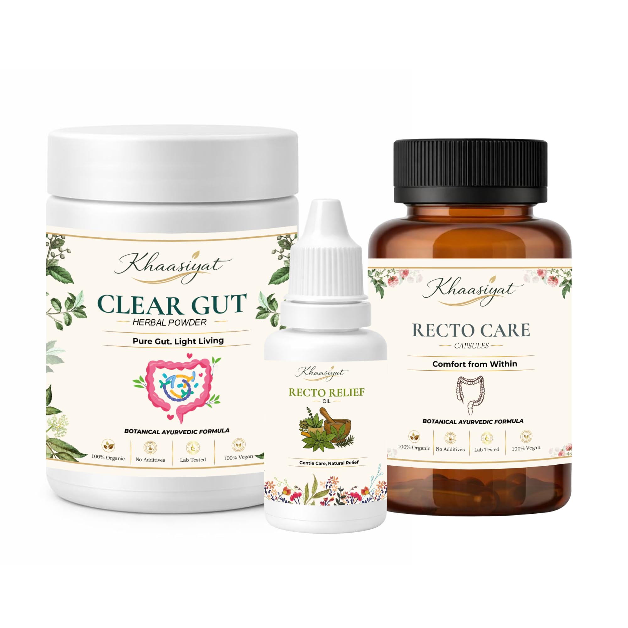 Clear Gut Herbal Powder + Recto Care Capsules + Recto Relief Oil | Ayurvedic Digestive & Rectal Comfort Kit | Herbal Gut Cleanse, Constipation & Digestive Wellness Support Combo-image-44