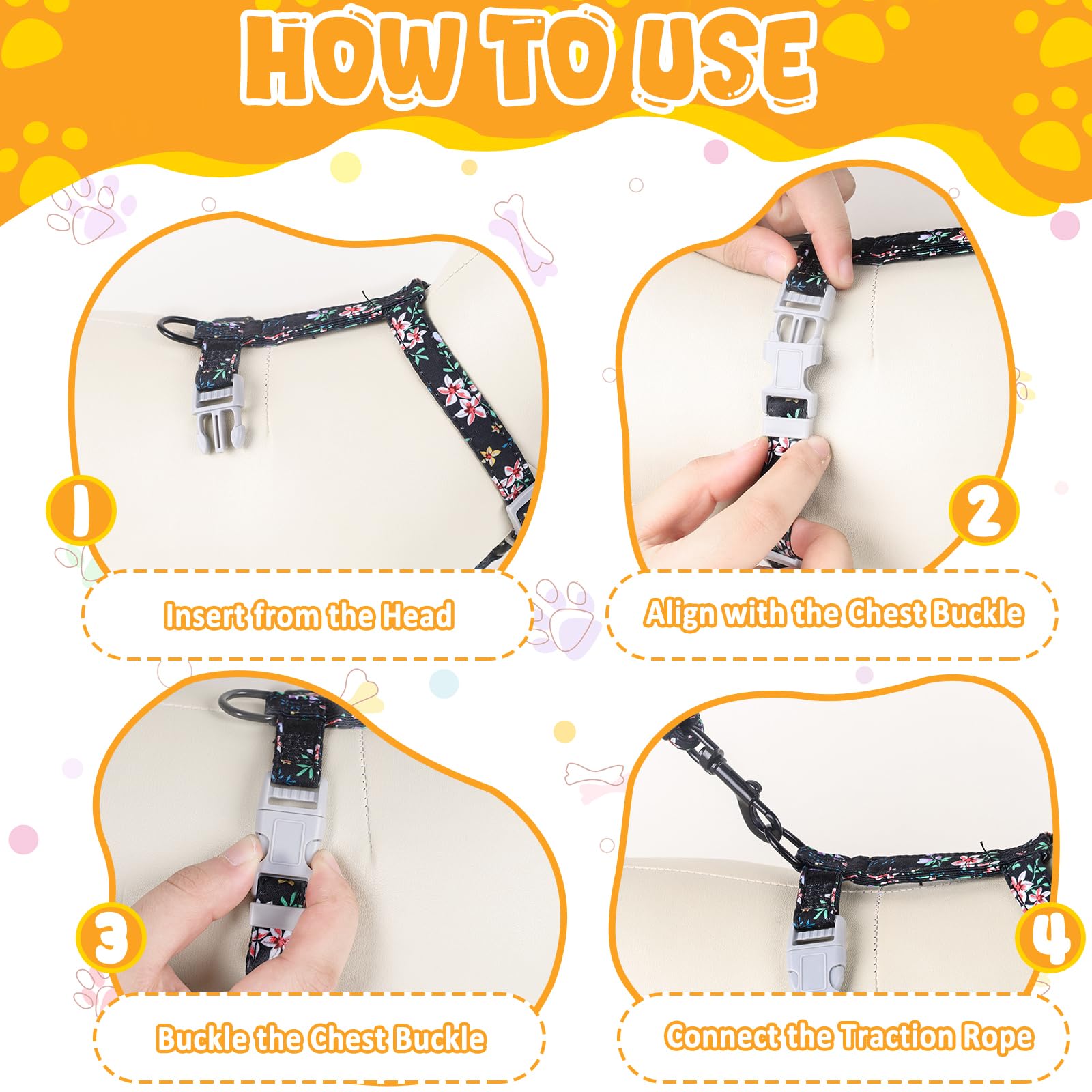 Cat Harness and Leash Set, Lovely Floral Kitten Harnesses with Pet Anti-Lost Pendant, Adjustable Escape Proof Cat Harness, Use Easy Walking Travel Kitten Carrier Cats - Image 3