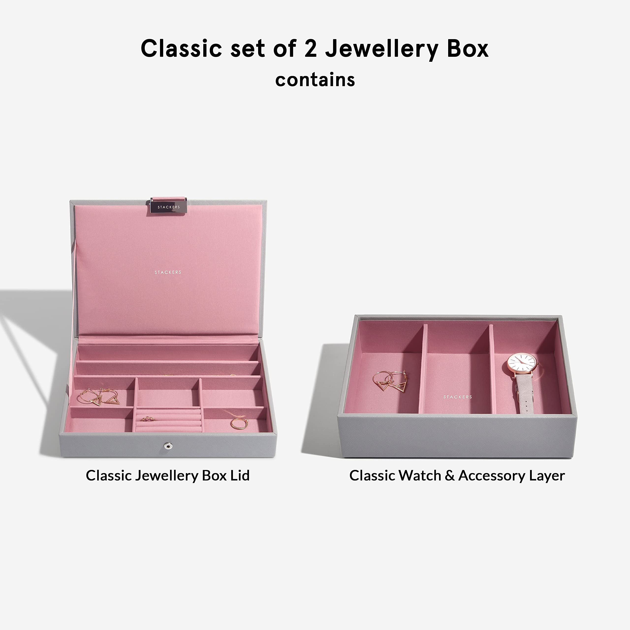 Stackers Dove Grey & Antique Rose klasyczne pudełko na biżuterię, zestaw 2 szt