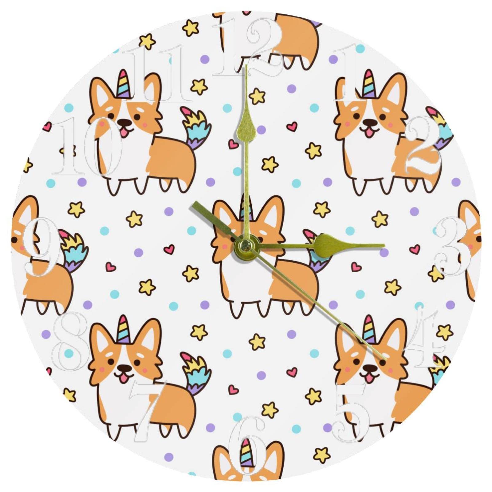 Horloge murale ronde licorne corgi pour décorer la cuisine et la maison