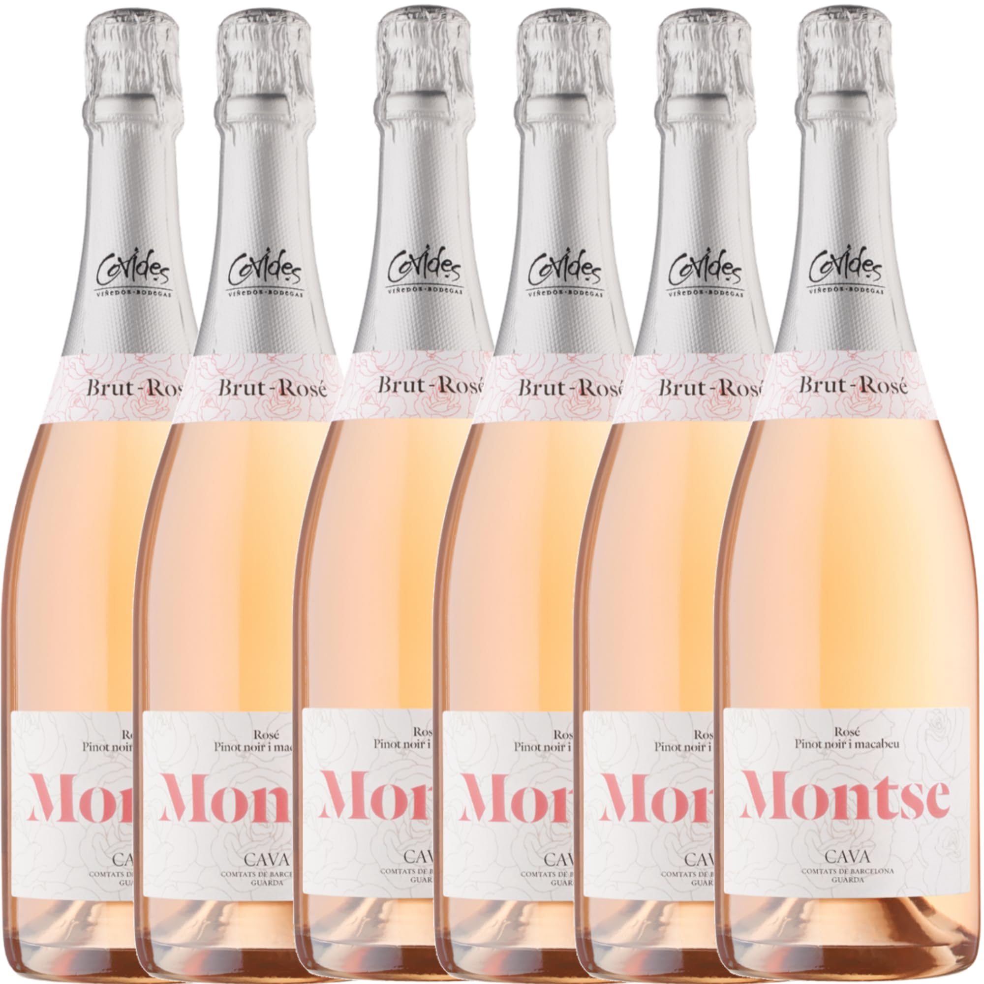 Cava Brut Rosado Montse 6 Pack – Elaborado con Pinot Noir y Macabeo de Viñedos Propios – Aromas Florales y Frutos Rojos con Perfil Fresco – Rosé D.O. Cava – 11,5% Vol – Botella 75 cl – Covides