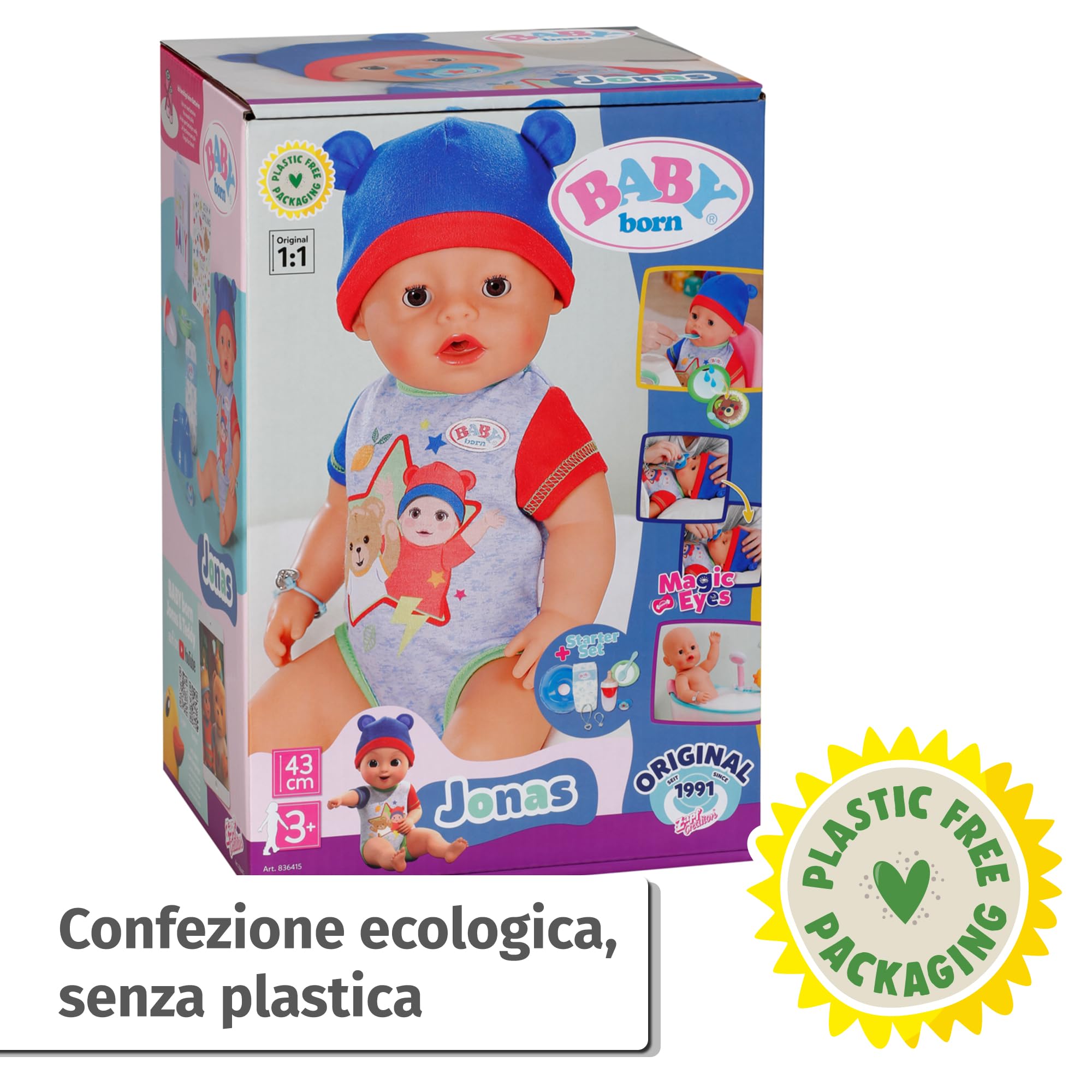 BABY born Jonas 43 cm bambola maschio con 10 funzioni | Accessori inclusi, tutina inclusa, funziona senza batterie, da 3 anni