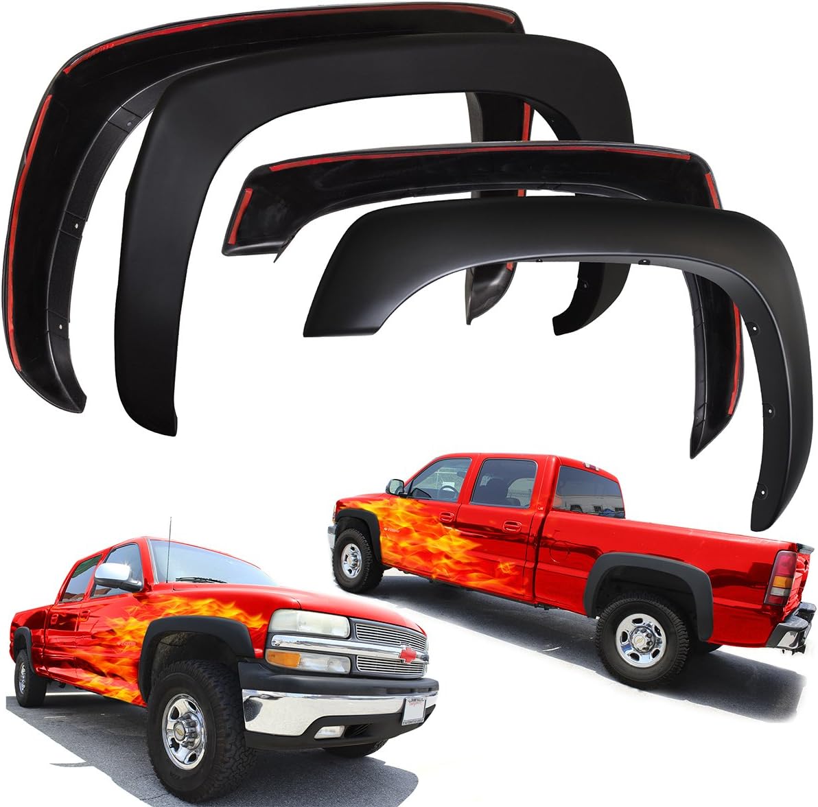 Fender Flares Compatible with 99-06 Chevy Silverado, Sierra (Pack of 4) OE Style Wheel Fenders Flare Truck Accessories Best for Chevrolet GM GMC Pick-up Trucks Re-Paintable Trim Guards