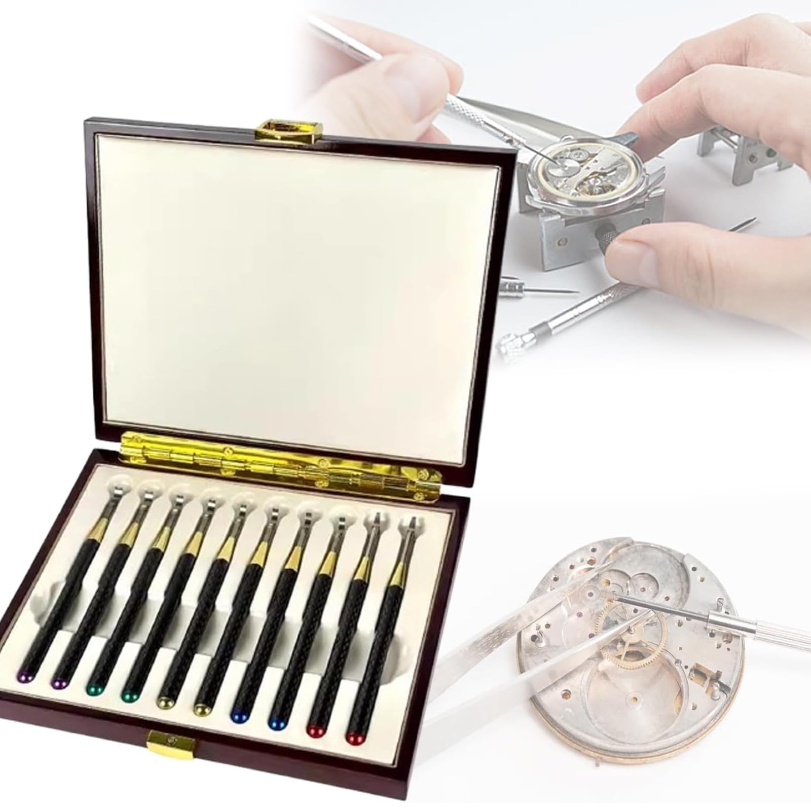 Juego de 10 Herramientas para reparación de Relojes, Herramientas para extraer manecillas, Kit de Herramientas para reparación de manecillas, Incluye 10 vástagos de Reloj, Longitud 116 mm