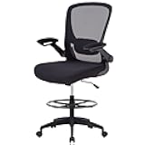 Drafting Chair Tall Office Chair with Adjustable Foot Ring and Flip-Up Arms Computer Standing Desk Chair Executive Rolling Swivel Chair for Office & Home