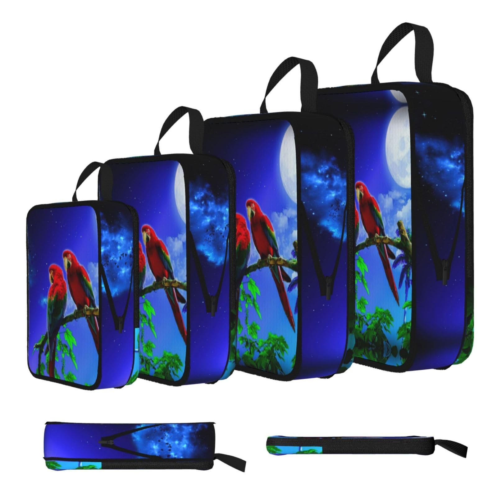 Esnaiuvcd Black Parrot Print 4 Set Compression Packing Cubes For Suitcases,Expandable Storage Bags Organizers