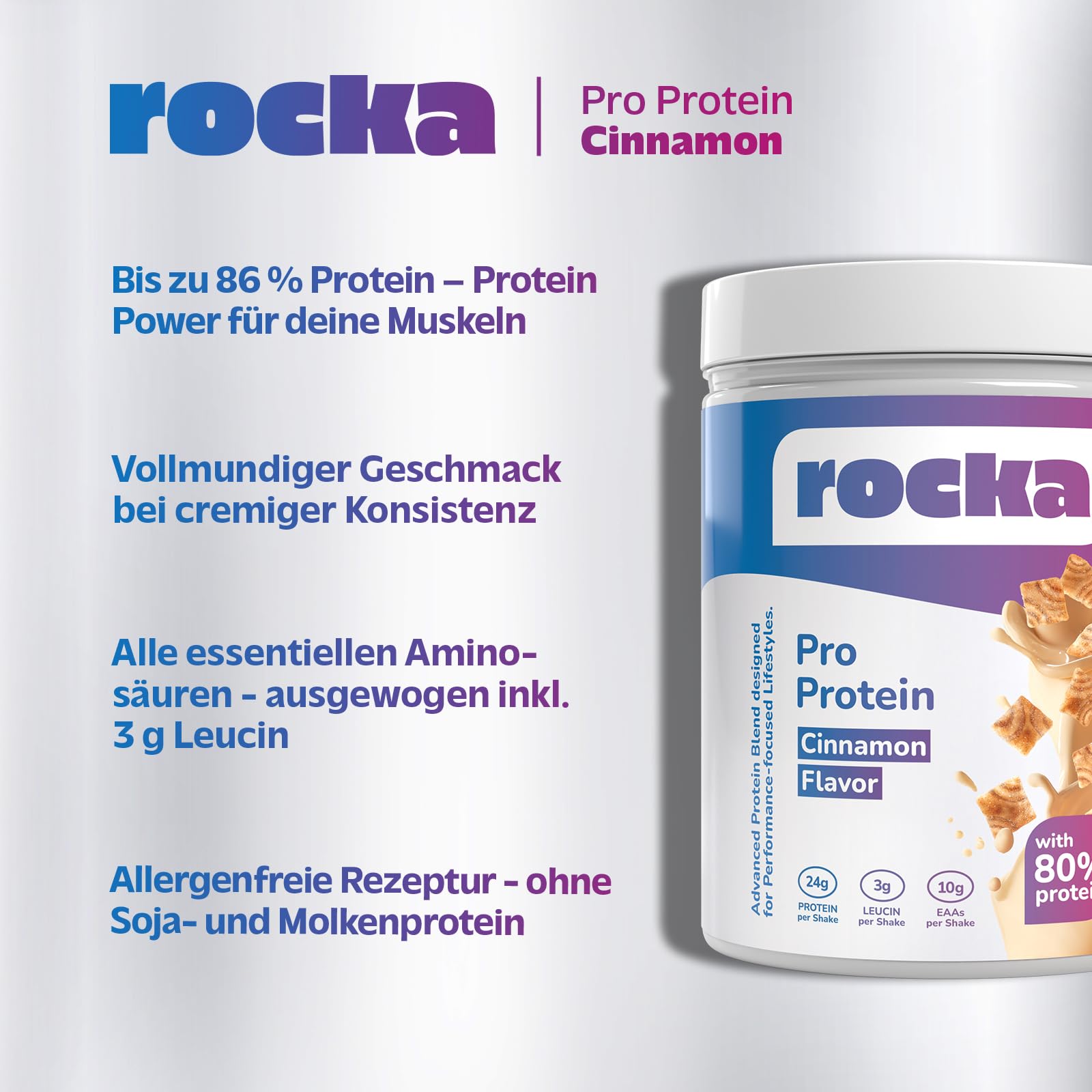 Rocka Nutrition Pro Protein | Vegan Performance Protein | Pflanzliches Protein-Pulver mit 24 g Protein & 3g Leucin pro Portion | Plant-based, ohne Laktose & Allergene | 750 g (Cinnamon)