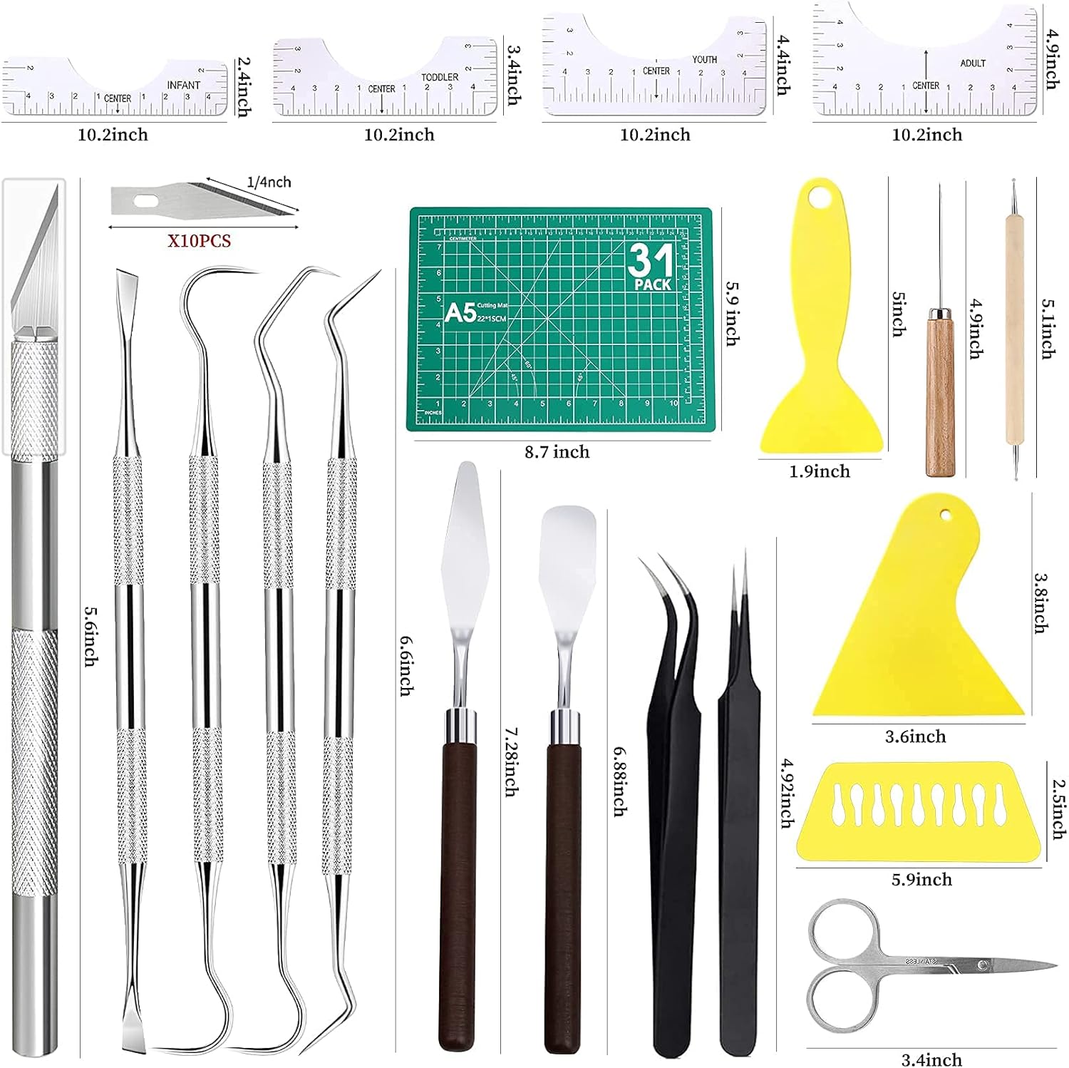 31Pack Weeding Tools for Vinyl Vinyl Tools Weeding Tools Weeding Kit for Weeding Vinyl, DIY Craft, Silhouettes,Cameos, Cutting,Lettering, Scrapbook