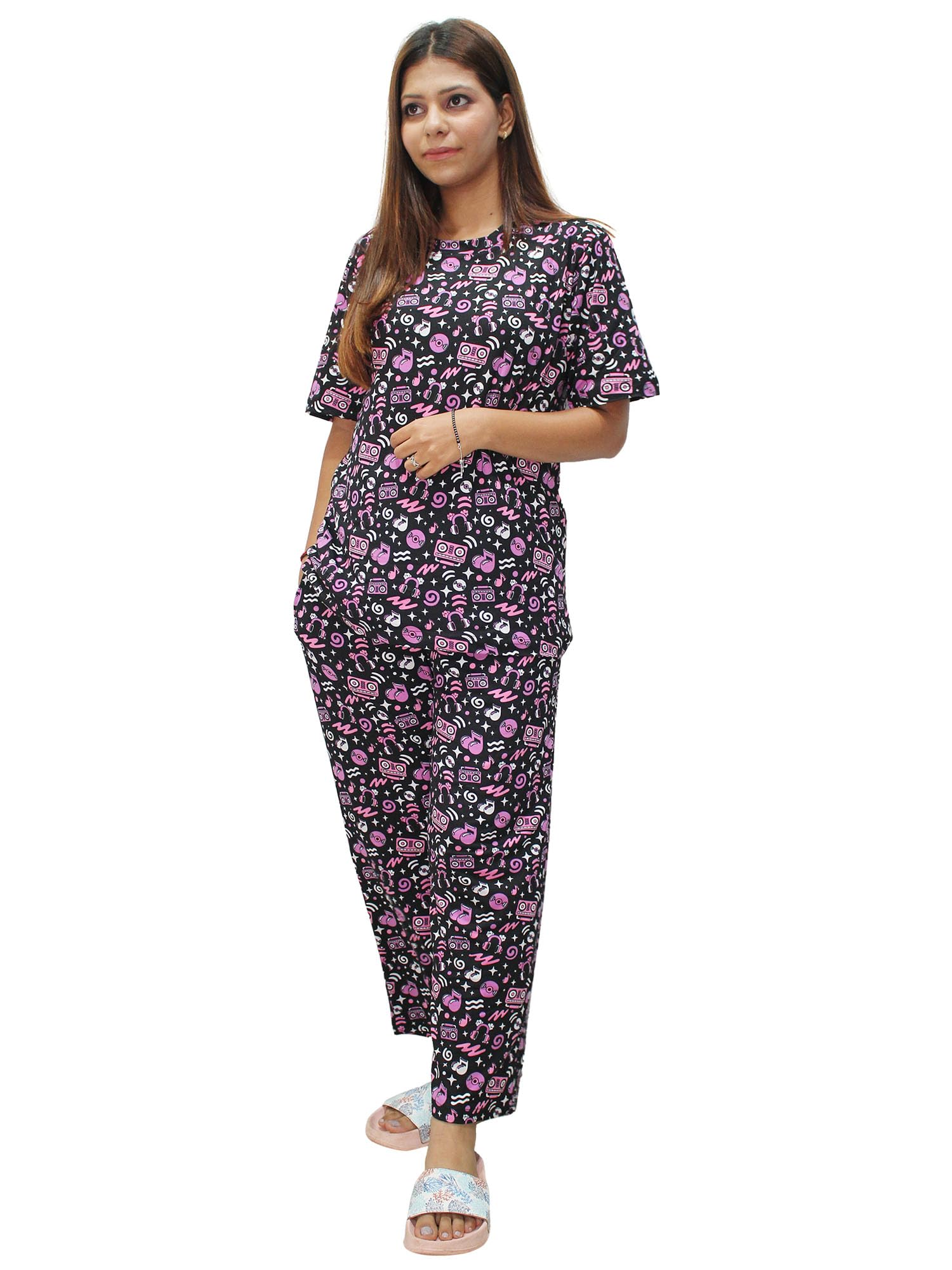 Women Cotton Graphic Print Night Suit Top & Pajama-image-9