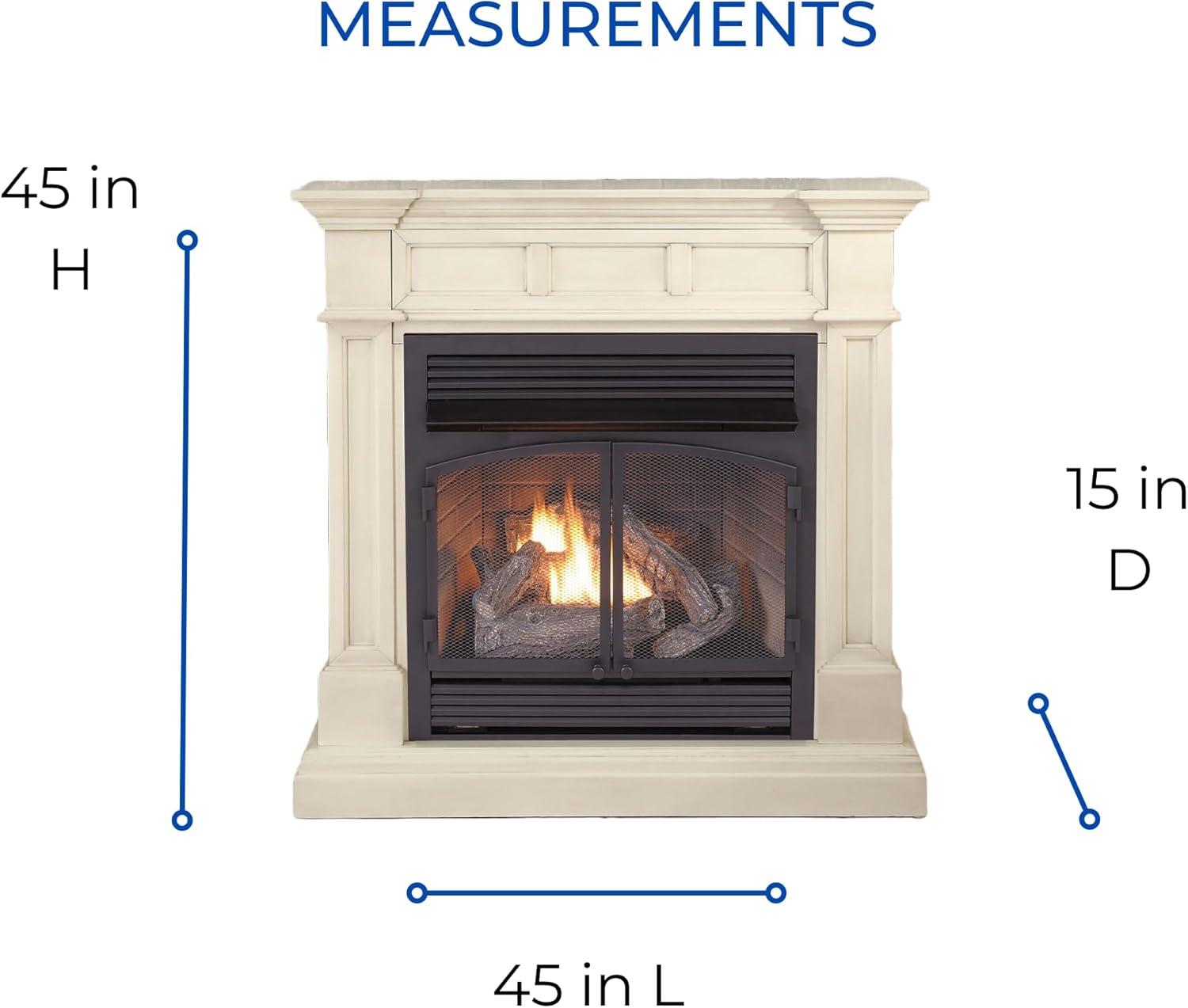 Dimensions diagram for Duluth Forge DFS-400R-2AW fireplace