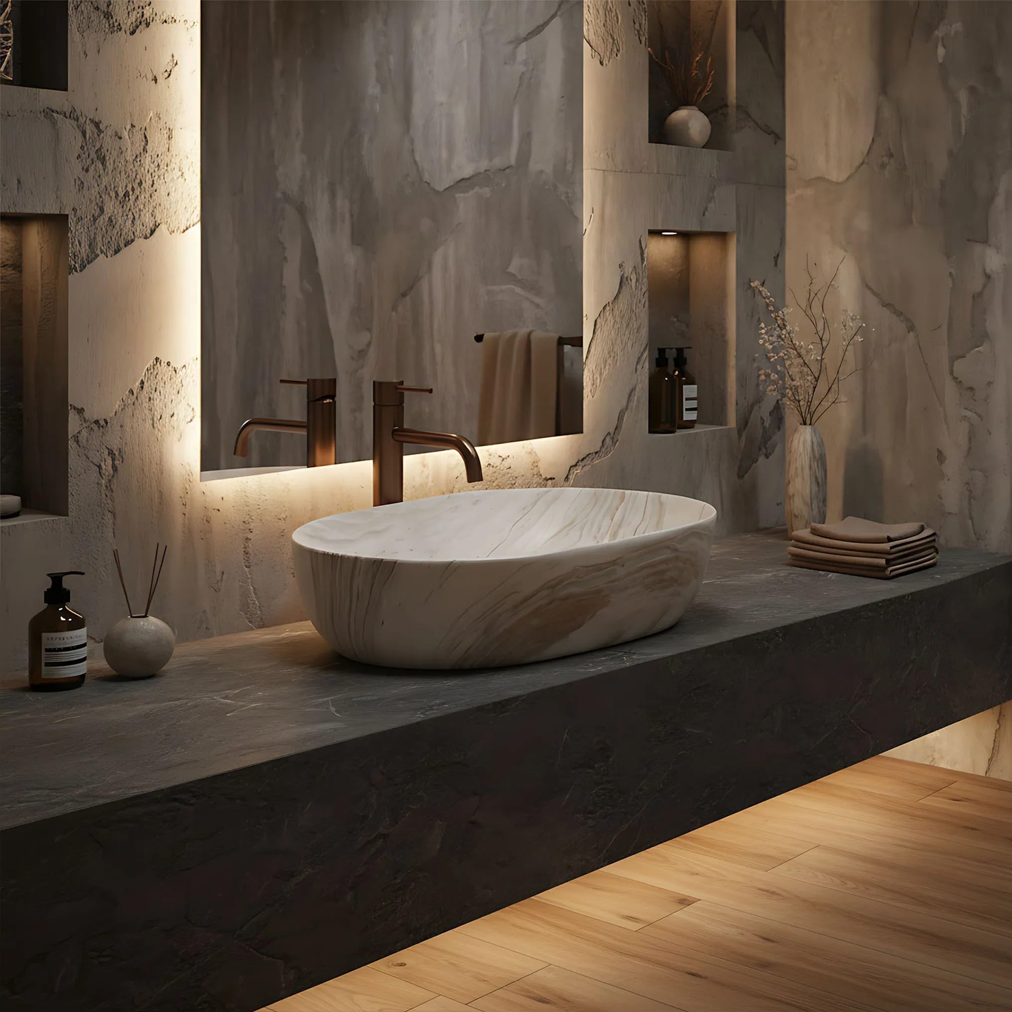 Lavabo Sobre Encimera Rea Amelia 48 Saturn Beige 48X34,5X13,5Cm