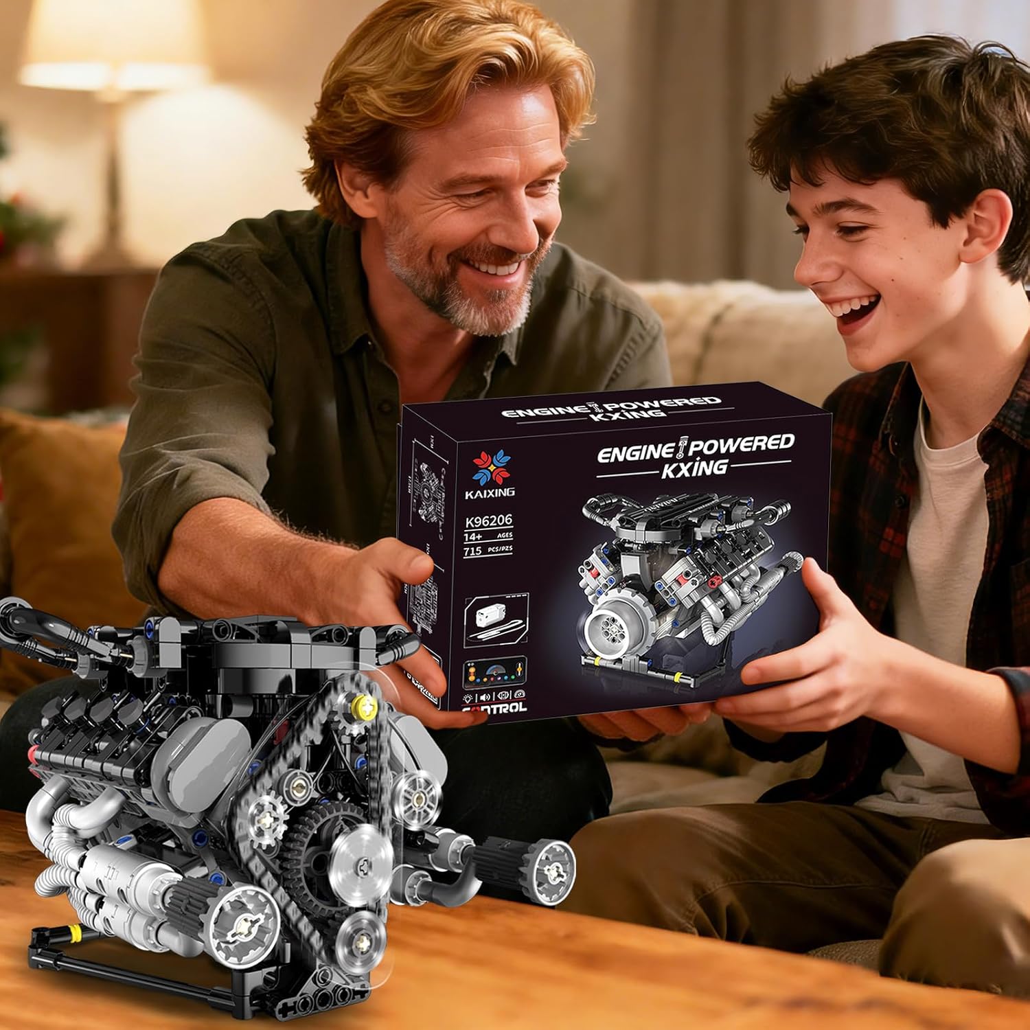 V8 Engine Model Kit that Works with LED Light & APP Control, 8-Cylinder Visible Engine Building Blocks Set, Build Your Own STEM Engineering Kit that Runs, Collection Set for Adults & Kids (715 PCS)
