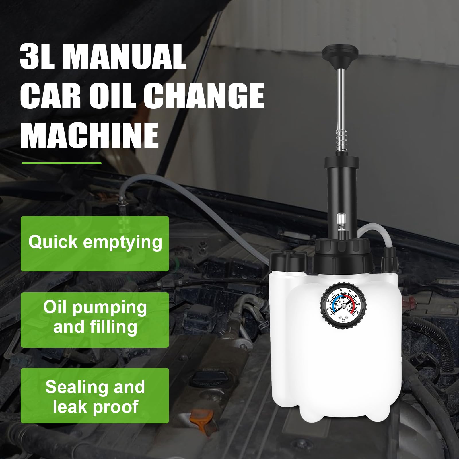 ASUNCELL 3L Auto Freno Purga, Manual Freno Fuid Presión Purgador Botella, Profesional Un Hombre Coche Freno Kit, Adaptador para la mayoría de los Modelos Europeos
