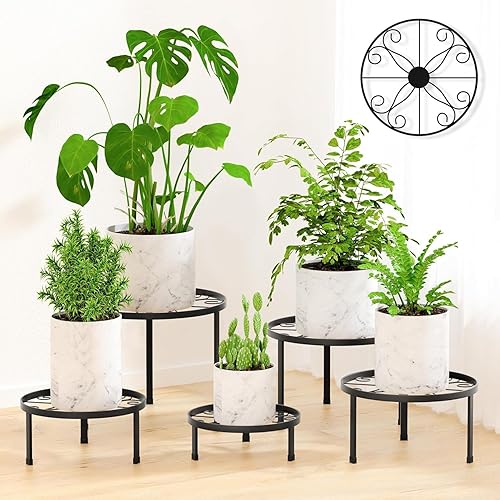 Paquete de 5 soportes de metal decente para plantas en interiores, soportes para plantas sin montaje para múltiples plantas al aire libre, soporte