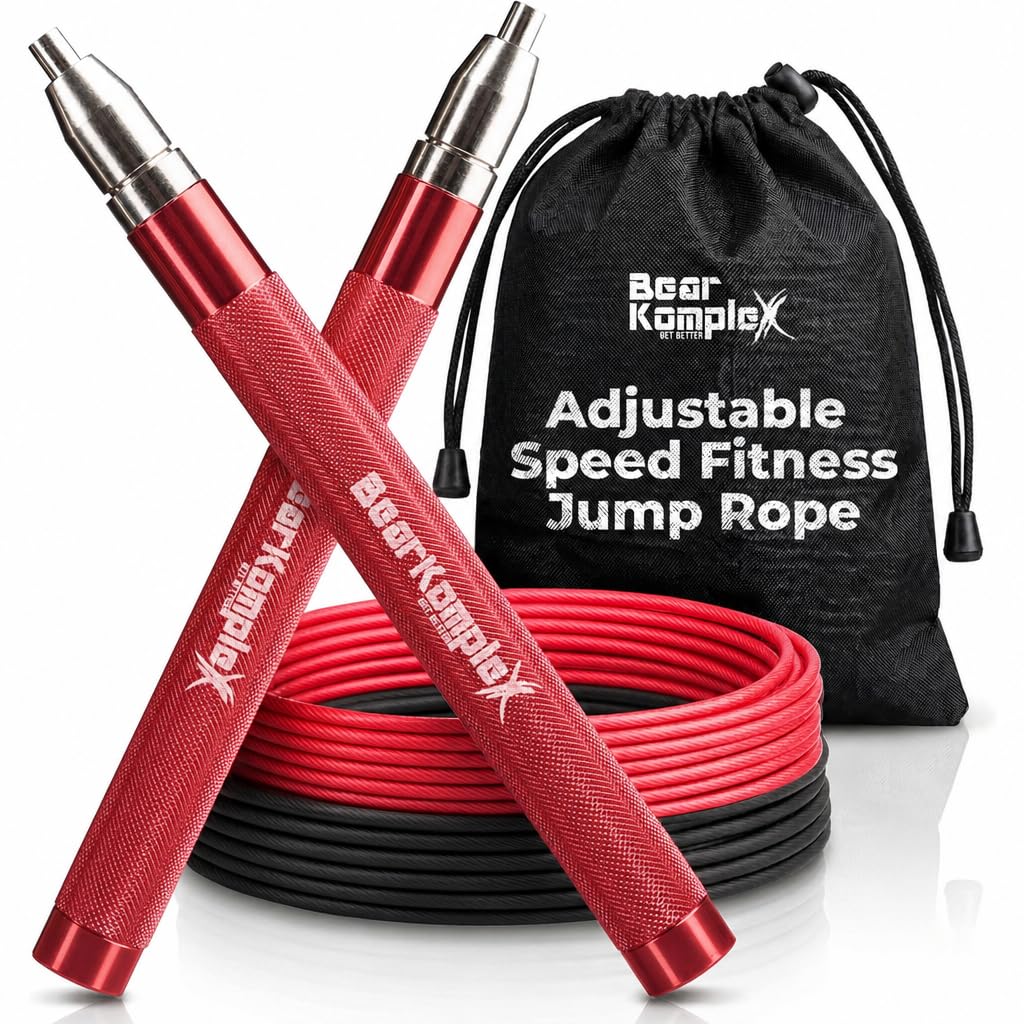 Bear KompleX Das Springseil von Hummer ist ideal für Crossfit, Double Unders, Boxen, Fitness und Kondition. Leichtes Kabel und leicht verstellbarer Aluminiumgriff ermöglichen es Ihnen, Ihre WODs zu