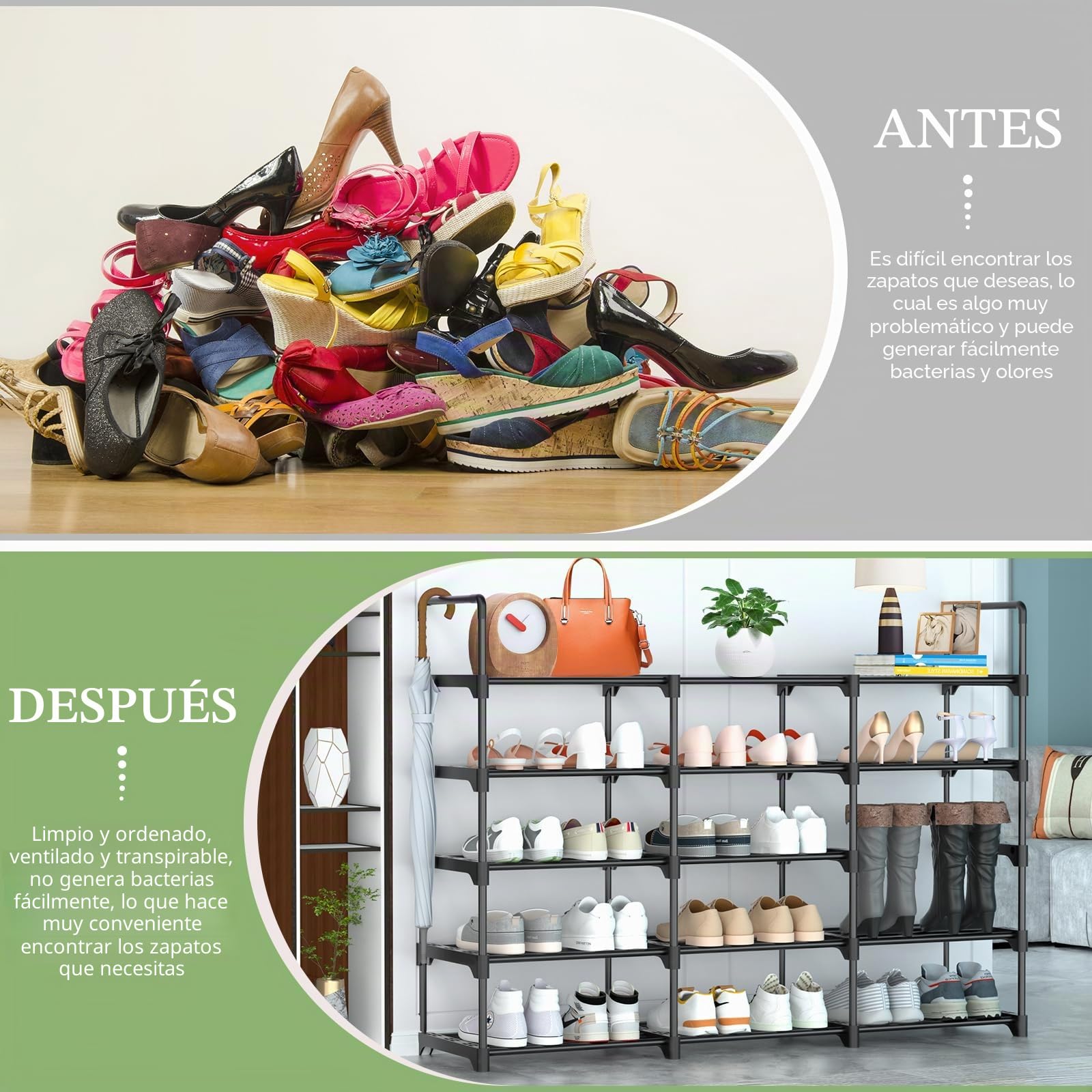 Mueble Zapatero de 5 Niveles Que Ahorra Espacio, de Metal para 30 Pares de Zapatos, Negro, Adecuado para Salas de Estar y Recibidor