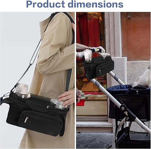 Miniatura 5 de Bolsa de cochecito para perro con correa para el hombro, organizador universal para cochecito de perro con dispensador de bolsas de excrementos,