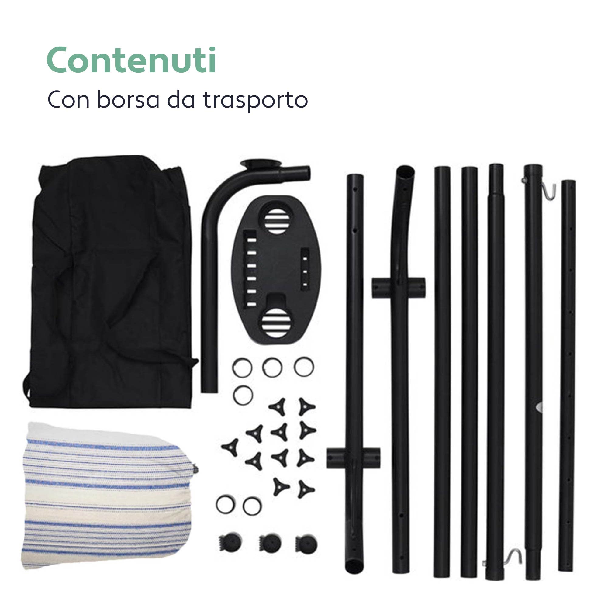 Vita5 Amaca con Supporto – Telaio Regolabile 290-330 cm – Ampia Amaca in 80% Cotone e 20% Poliestere per Giardino, Terrazza, Balcone e Campeggio – Portatile con Borsa per il Trasporto