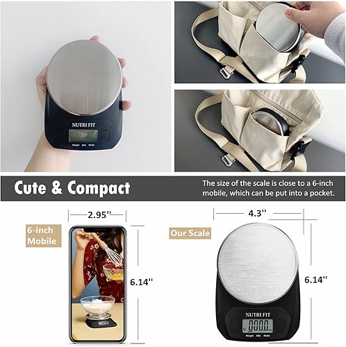 Miniatura 4 de NUTRI FIT Báscula digital de alimentos, pequeña báscula de cocina con peso en gramos y onzas para cocinar y hornear, pérdida de peso, tara de acero