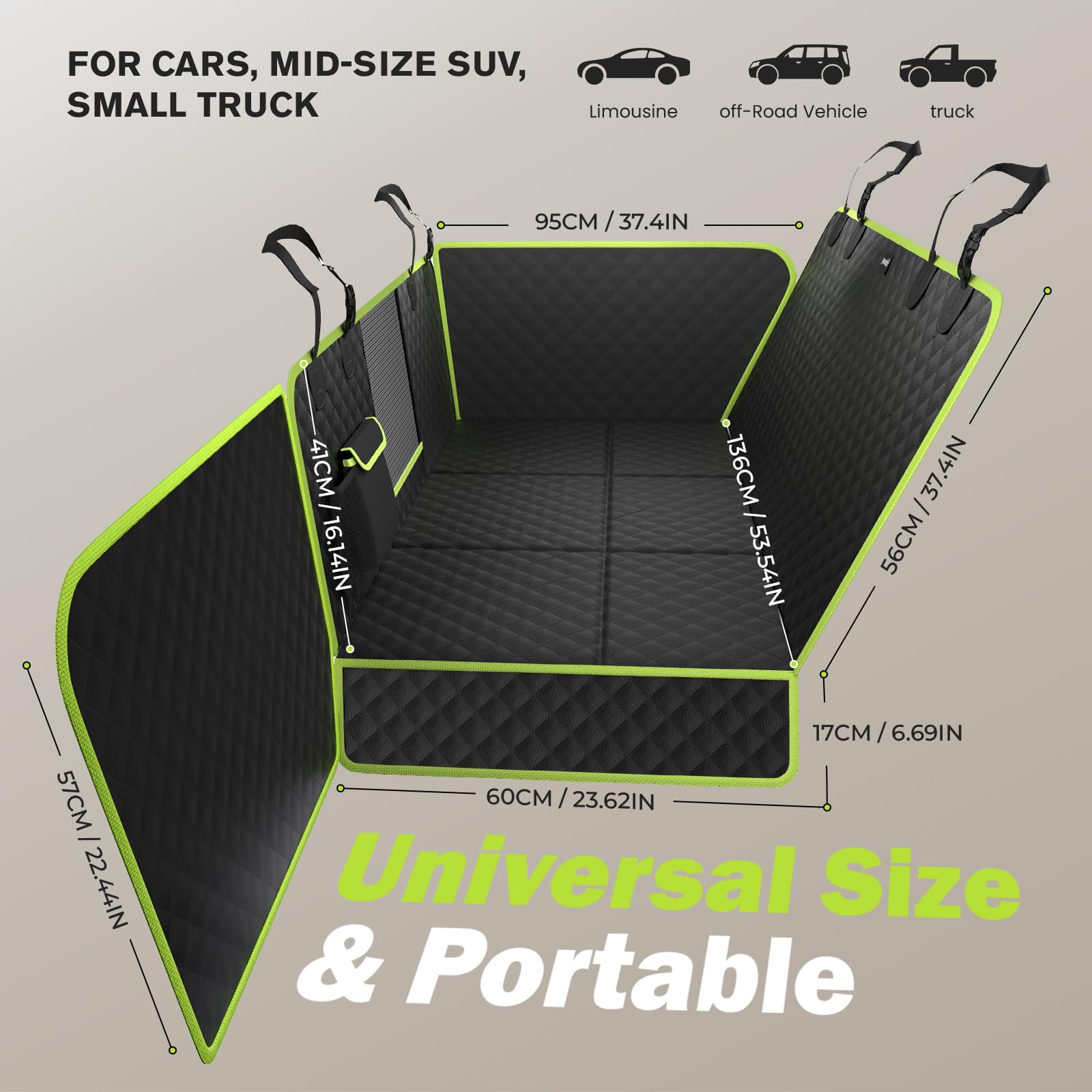 pecute Hundedecke Auto Rückbank mit Hartboden 136x60 cm – Hundedecke Auto wasserdichte Sofa-Leder Unterlage, Mobile Türflügel für Kratzschutz, Leicht zu Reinigen, Bis 150 kg