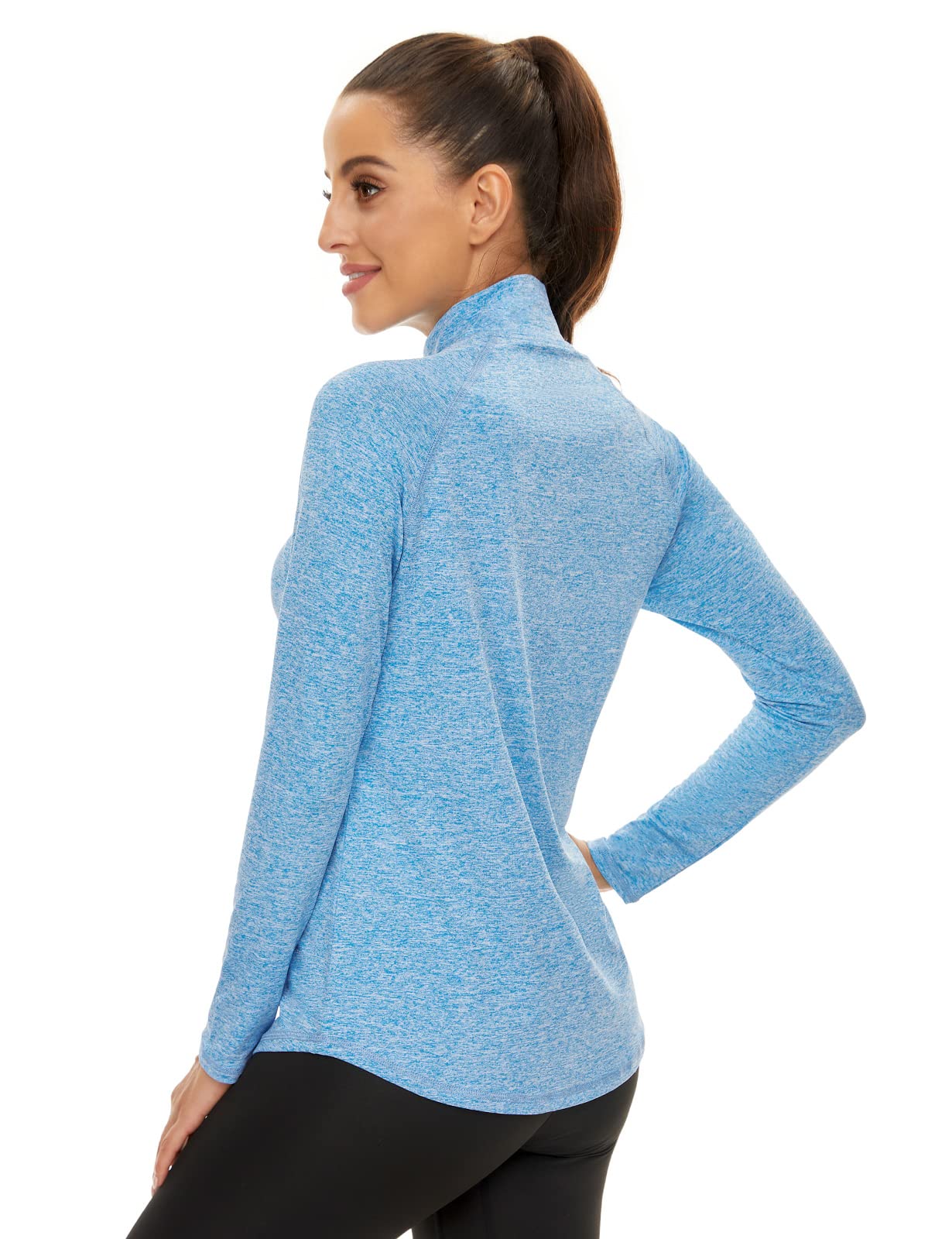 Akiooue Langärmliges Laufshirt für Damen Golf Fitness und Yoga Poloshirt 1/4 Reißverschluss UPF 50+ Atmungsaktives schnell trocknendes T-Shirt